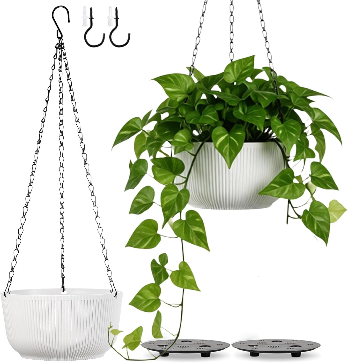 10 Inch White Hanging Planters for Outdoor Indoor Plants – Set of 2
