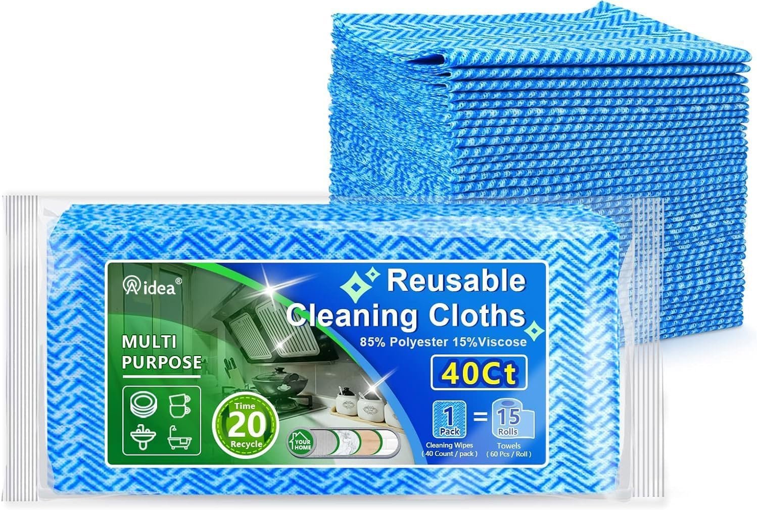 AIDEA Cleaning Wipes, Multi-Purpose Towel Reusable Cleaning Cloths 40Ct(1 Pack), Domestic Wipes, Dish Cloths(12”x24”)