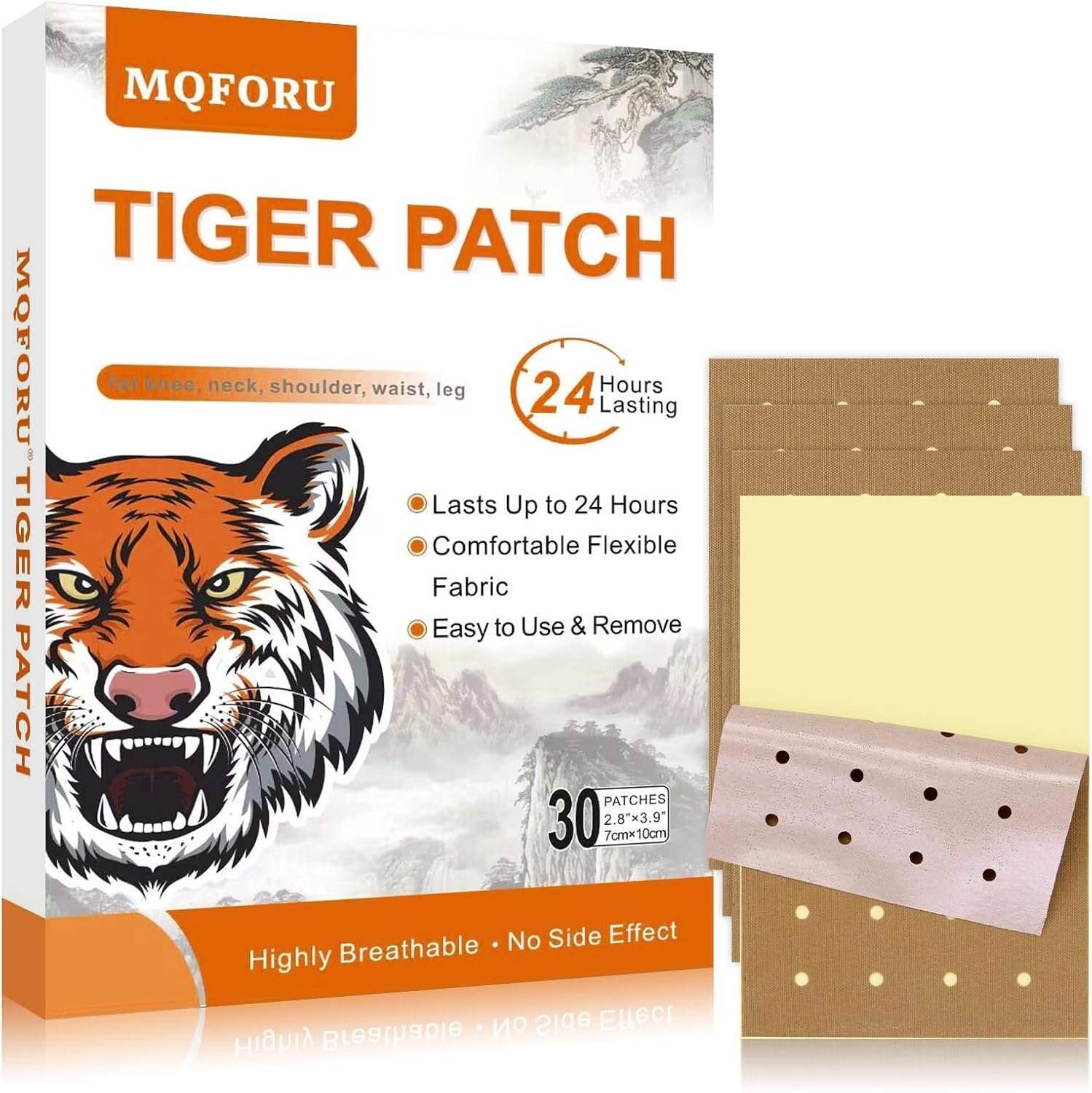 MQFORU Tiger Patches, 30 Pcs Chinese Tiger Plaster, Natural Herbal Adhesive Plasters for Muscle Joint Purposes, Maximum Strength Knee Patches for Back Shoulder Neck