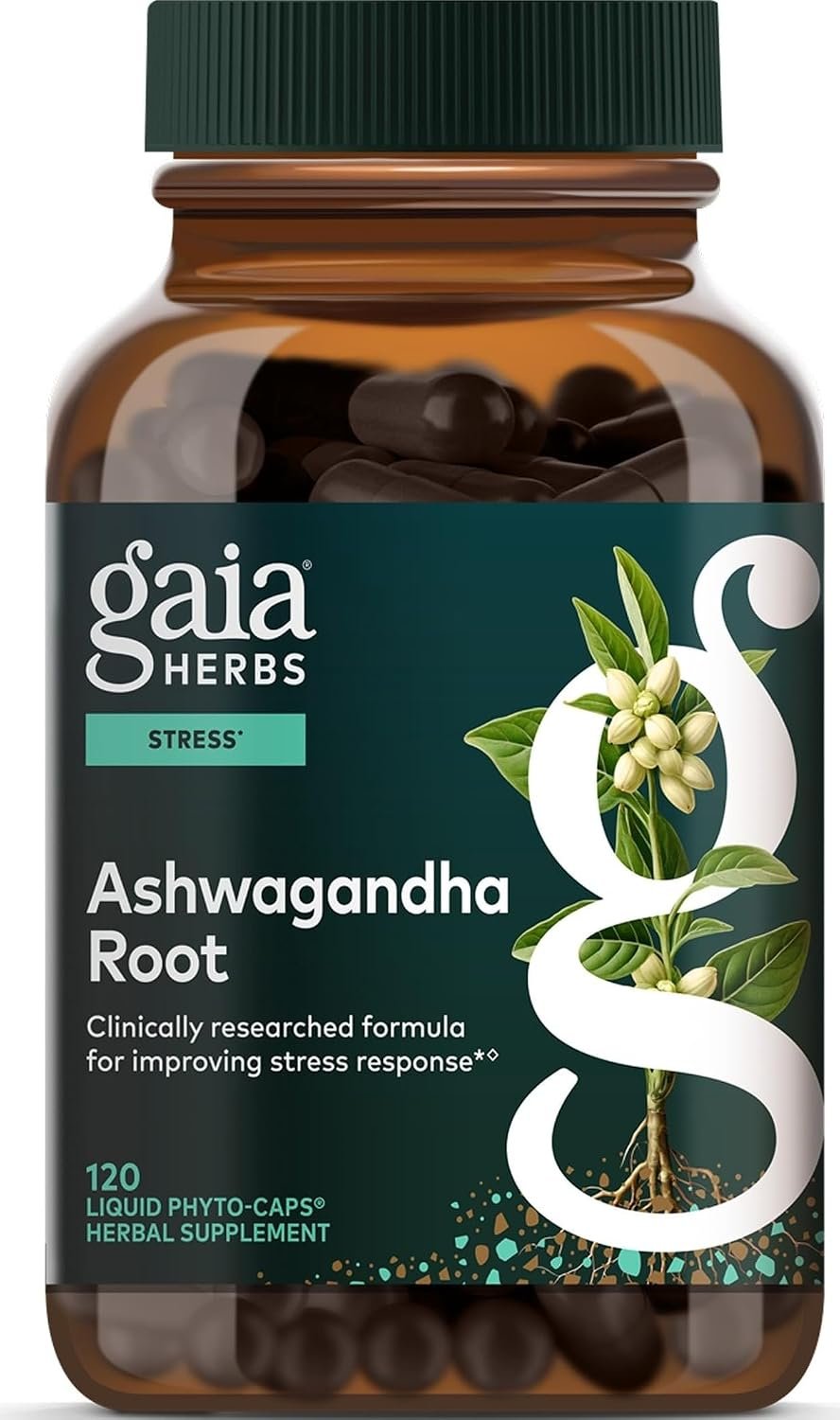 Gaia Herbs Ashwagandha Root 350 mg, 120 Vegan Capsules, 60 Servings