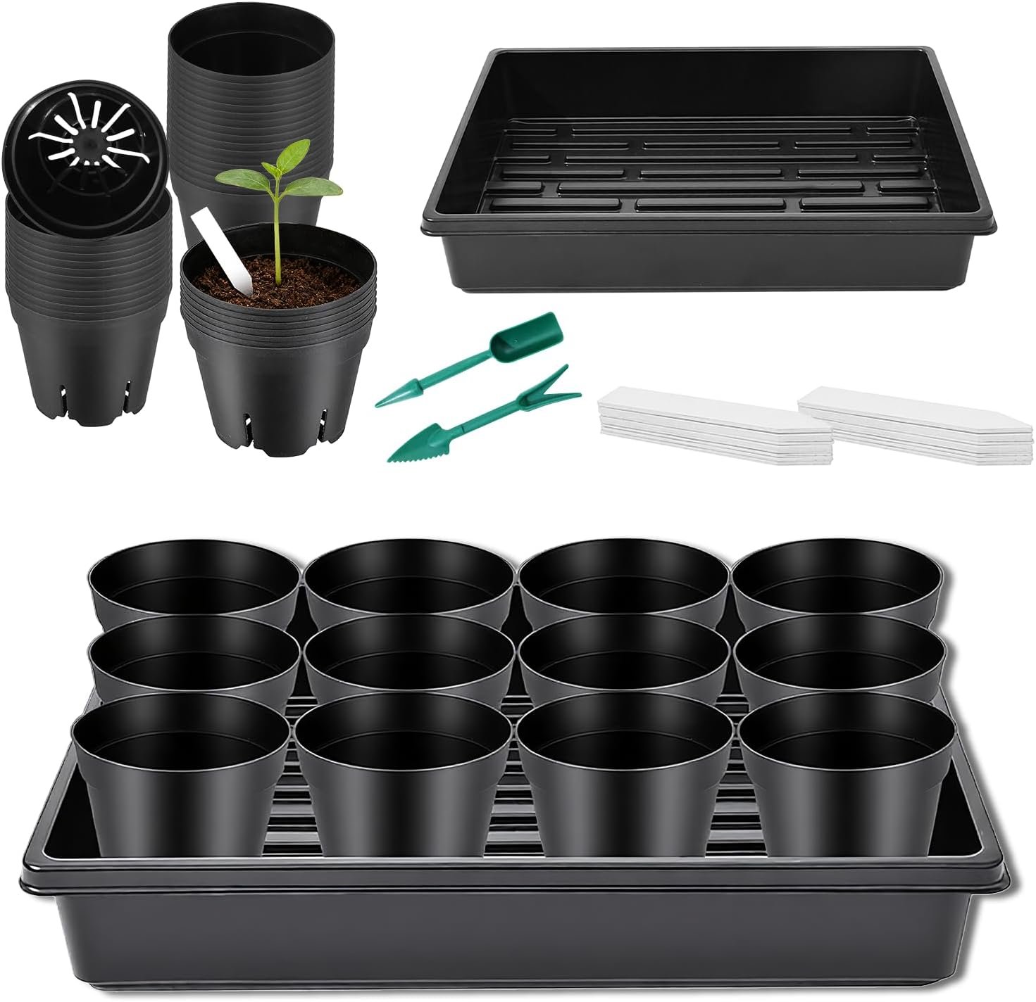 Seed Starter Tray Kit 60-Pack 3.4 Inch Round Nursery Pots