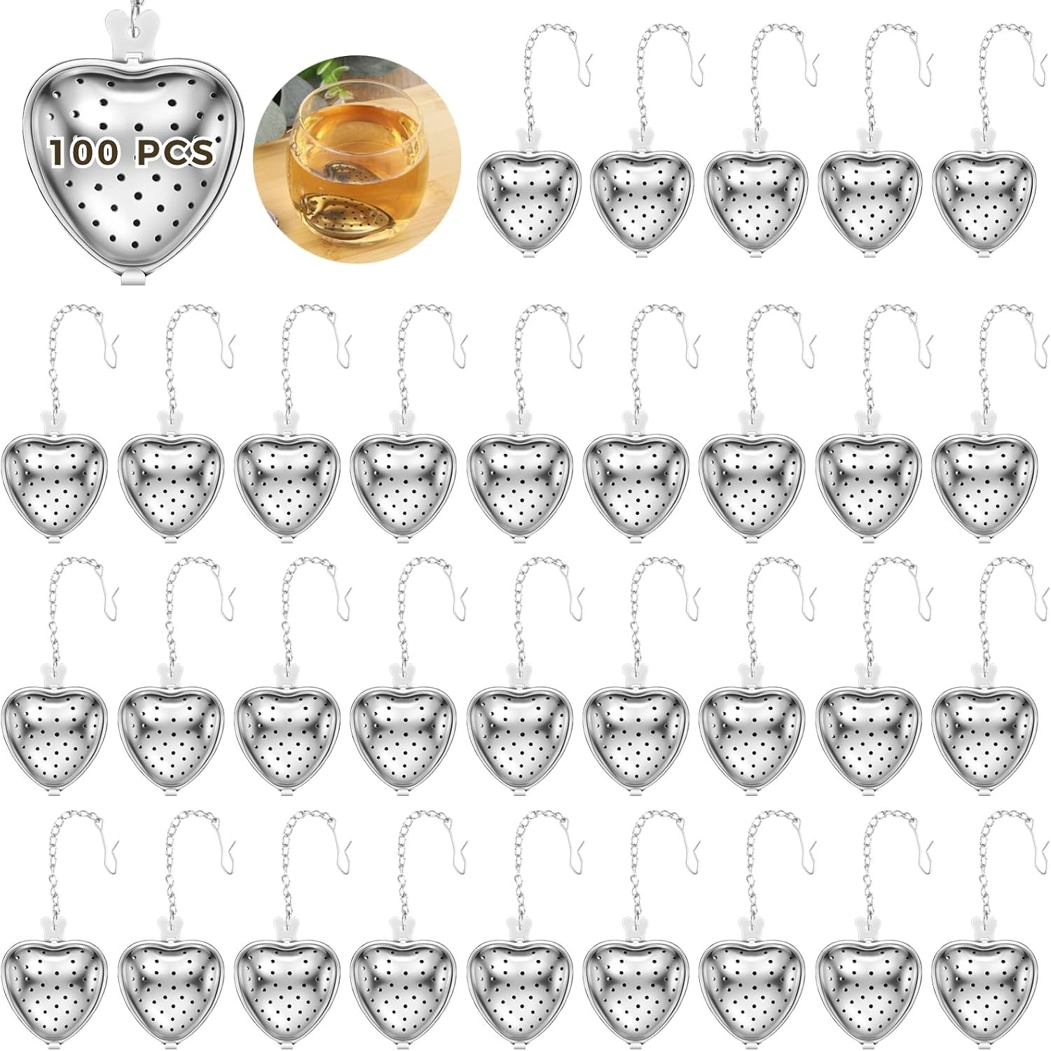 Tea Strainers, Stainless Steel Tea Ball Filters, Loose Leaf Tea Steeper Infusers (100)