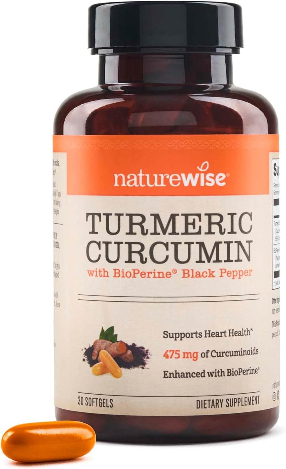 NatureWise Turmeric Curcumin 500mg Supplement with BioPerine, 30 Softgels