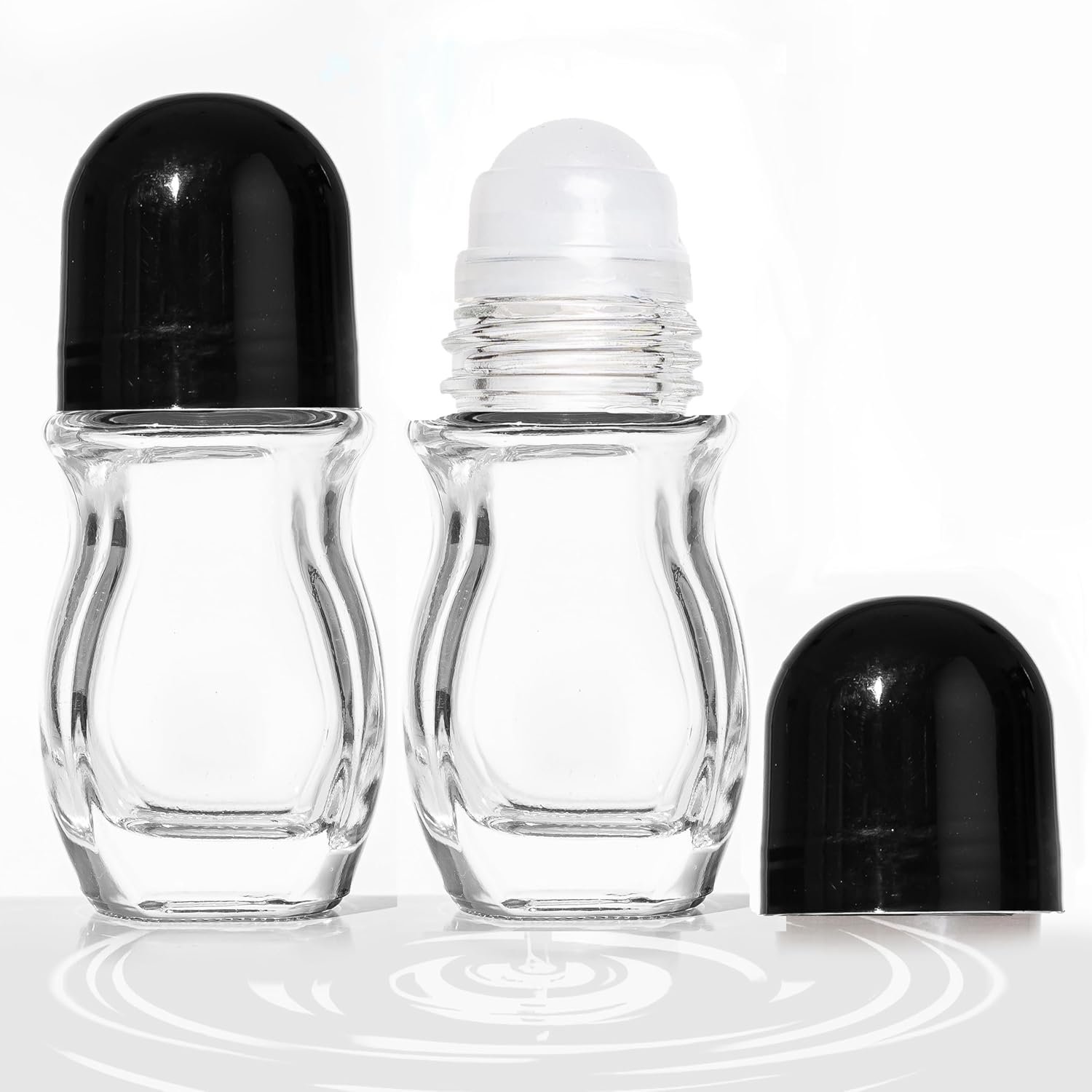 2 Pcs 30ml Glass Roll On Bottles – Empty Refillable Rollerball Containers for DIY Deodorant, Essential Oils, Perfume & Skincare Making (2pcs Oval)