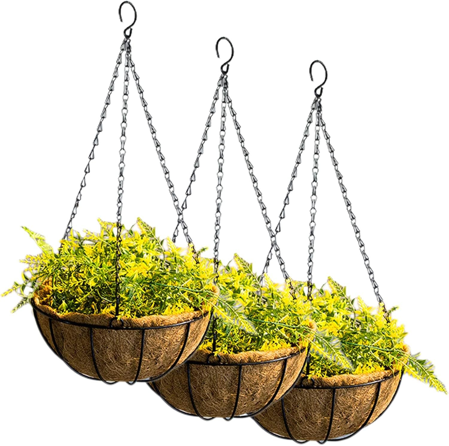 Tosnail 3 Pack 10″ Metal Hanging Flower Pots Hanging Planters Plant Basket with Coco Fiber Liners