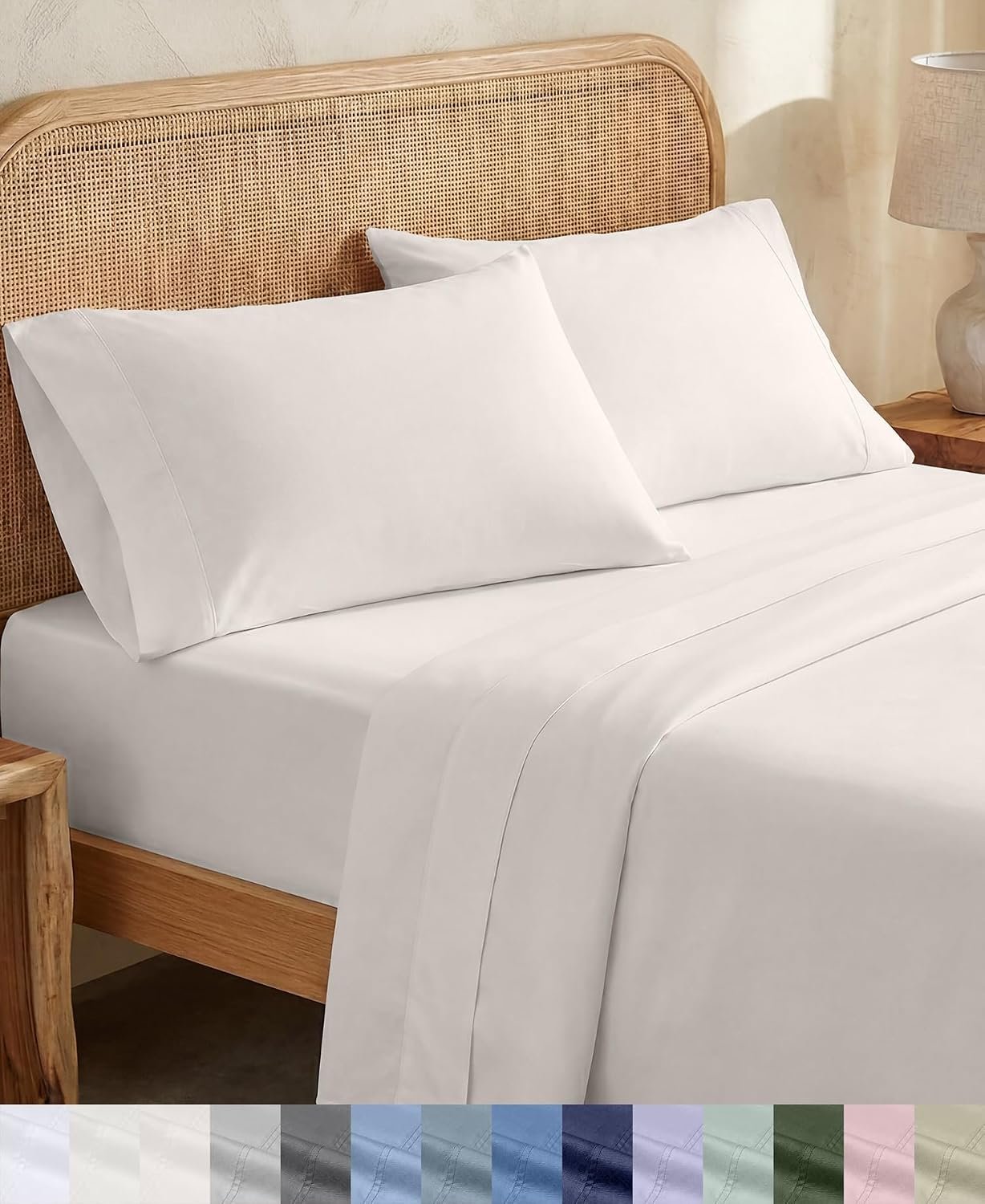 California Design Den 100% Organic Cotton King Sheets, 4 Pcs, True Ivory