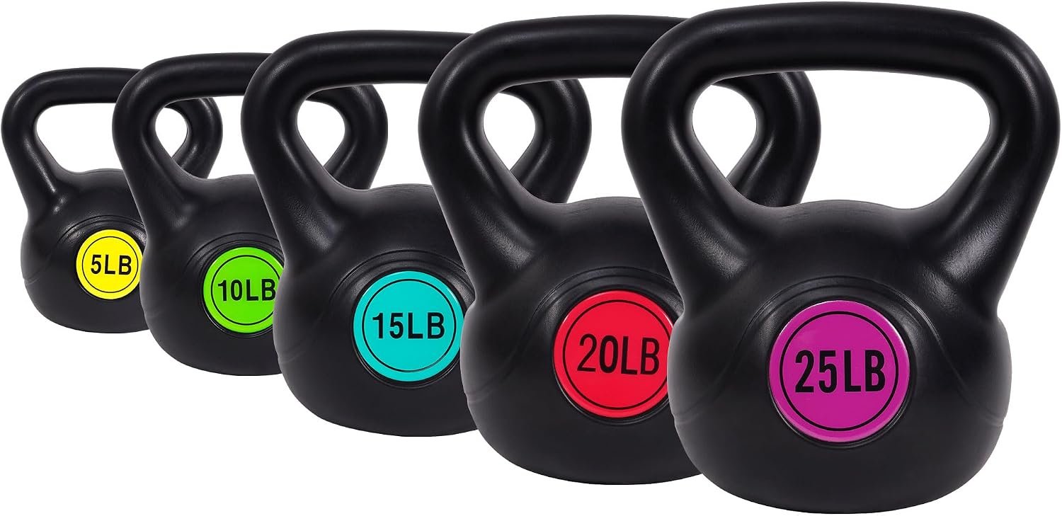 BalanceFrom Vinyl Kettlebell Set, 30/45/50/75 Pound Options – Cement-Filled Strength Training Weights with Ergonomic Grip and Color Coding for Full Body Fitness at Home or Gym