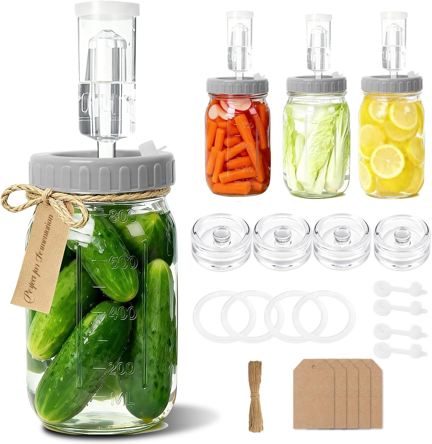 4-Pack Mason Jar Fermentation Kit With Four 32 Oz Jars And Plastic Lids