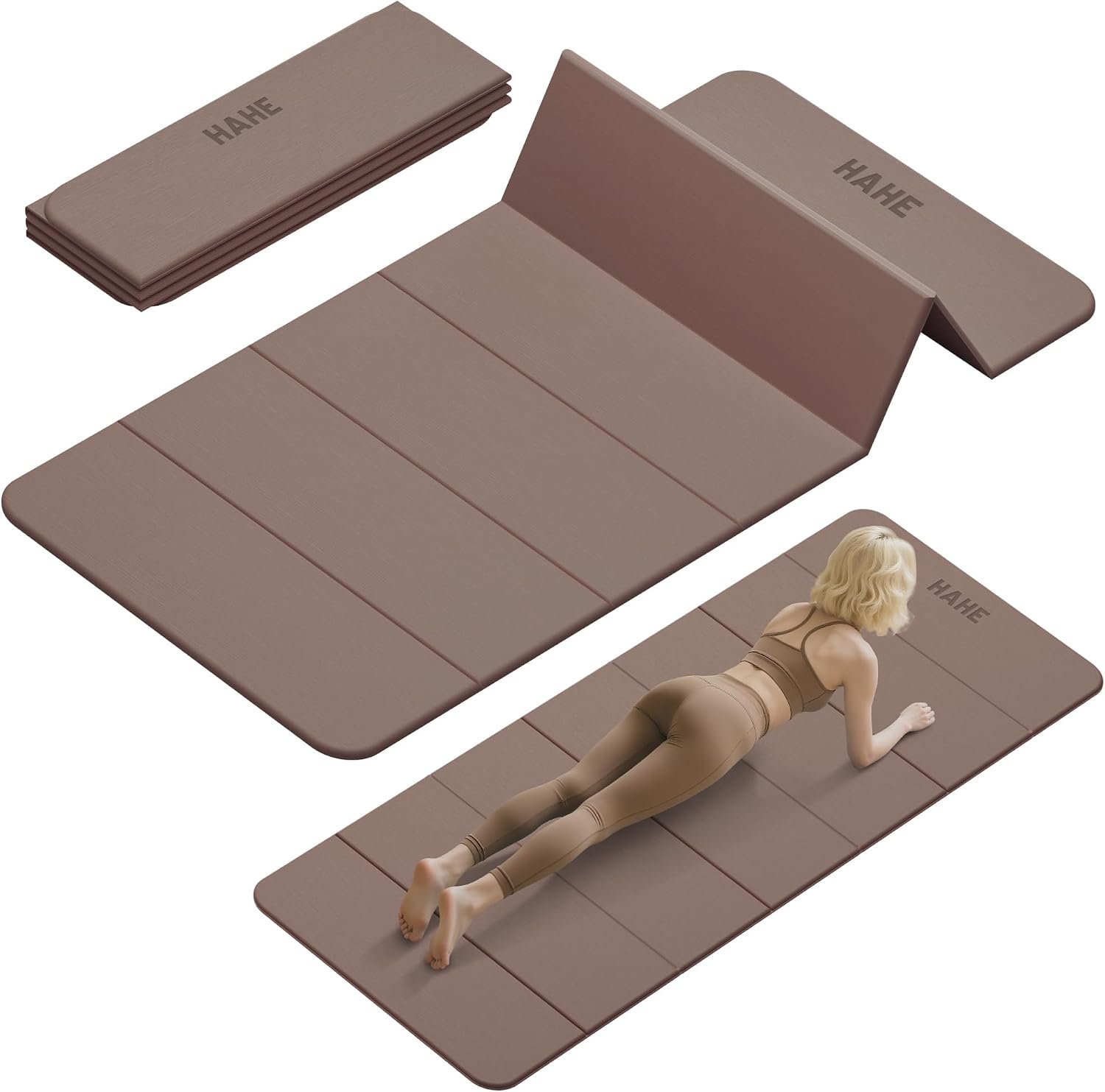 HAHE Foldable Yoga Mat 74″Lx32″Wx1/3″Thick, Folding Exercise Mats