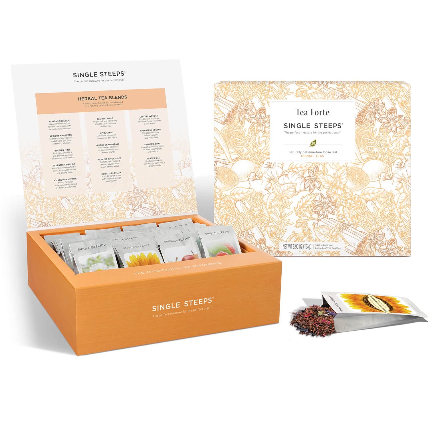 Tea Forte Single Steeps Tea Sampler, Herbal Tea, 28 Pouches