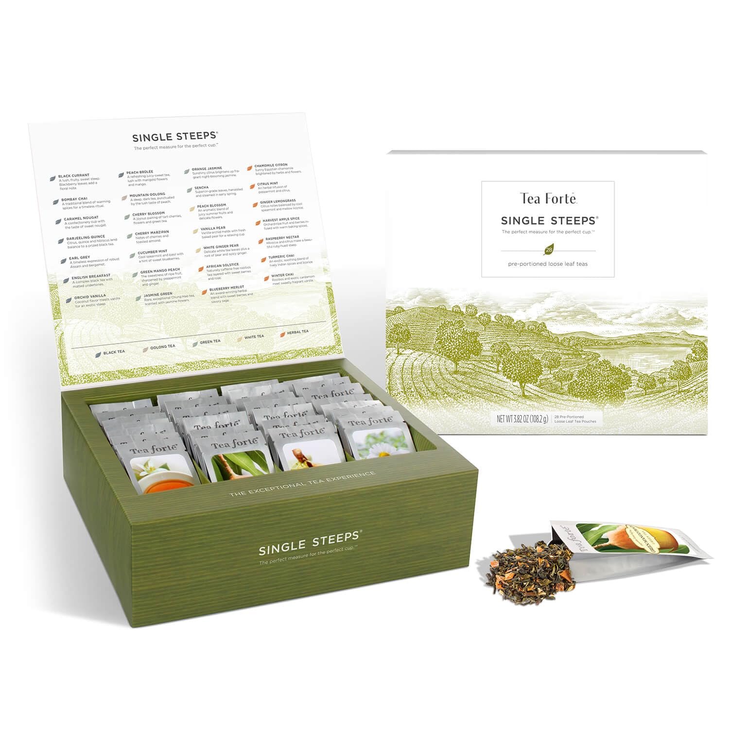 Tea Forte Single Steeps Tea Sampler, Classic Tea, 15 Pouches