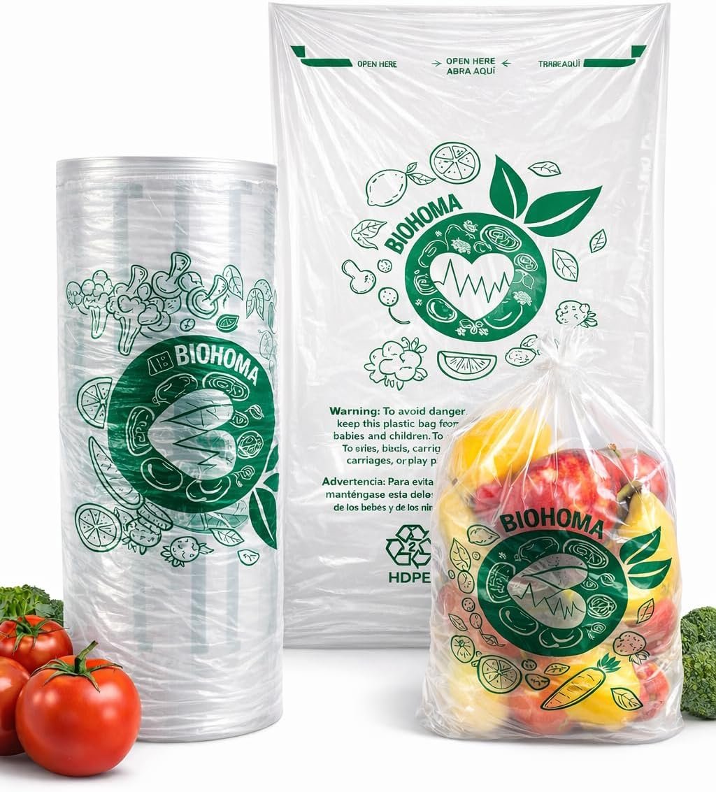 Biodegradable, Compostable Produce Bags on Rolls, 3200 Count, 12×20 Inches, Clear, for Fruits, Vegetables, Food Storage, Supermarket
