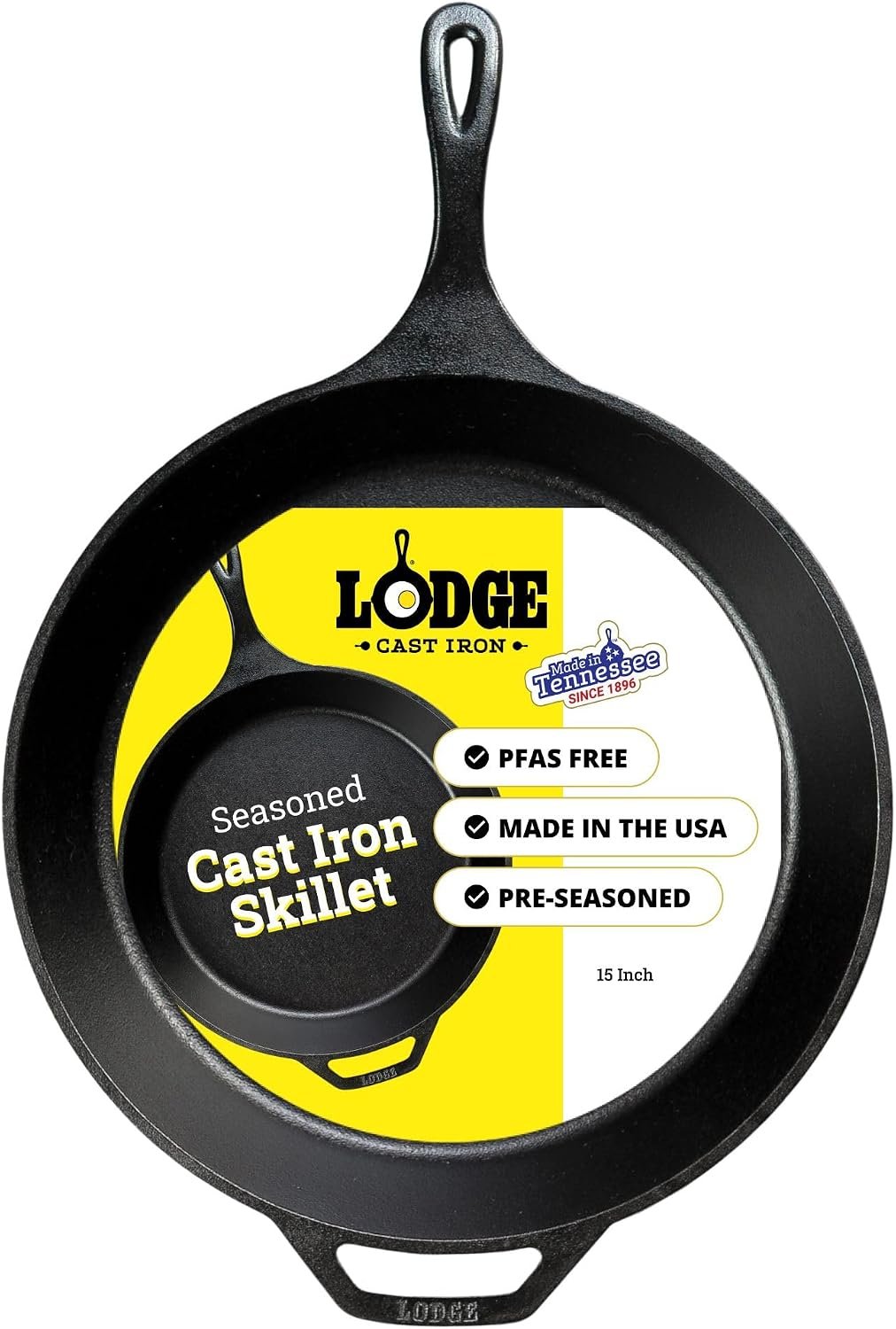 Lodge Pre-Seasoned Cast Iron Skillet, Easy-Grip Handle, 15 Inches