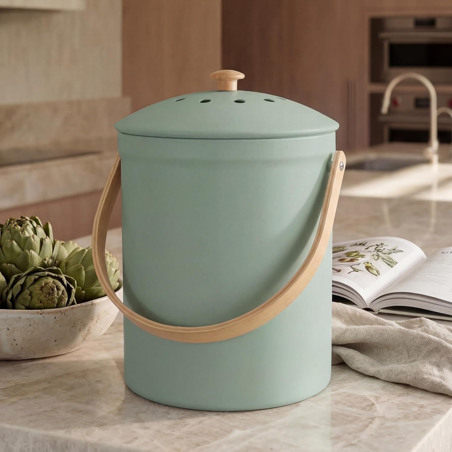 Beautiful Kitchen Compost Bin with Smell Proof Lid for Your Countertop