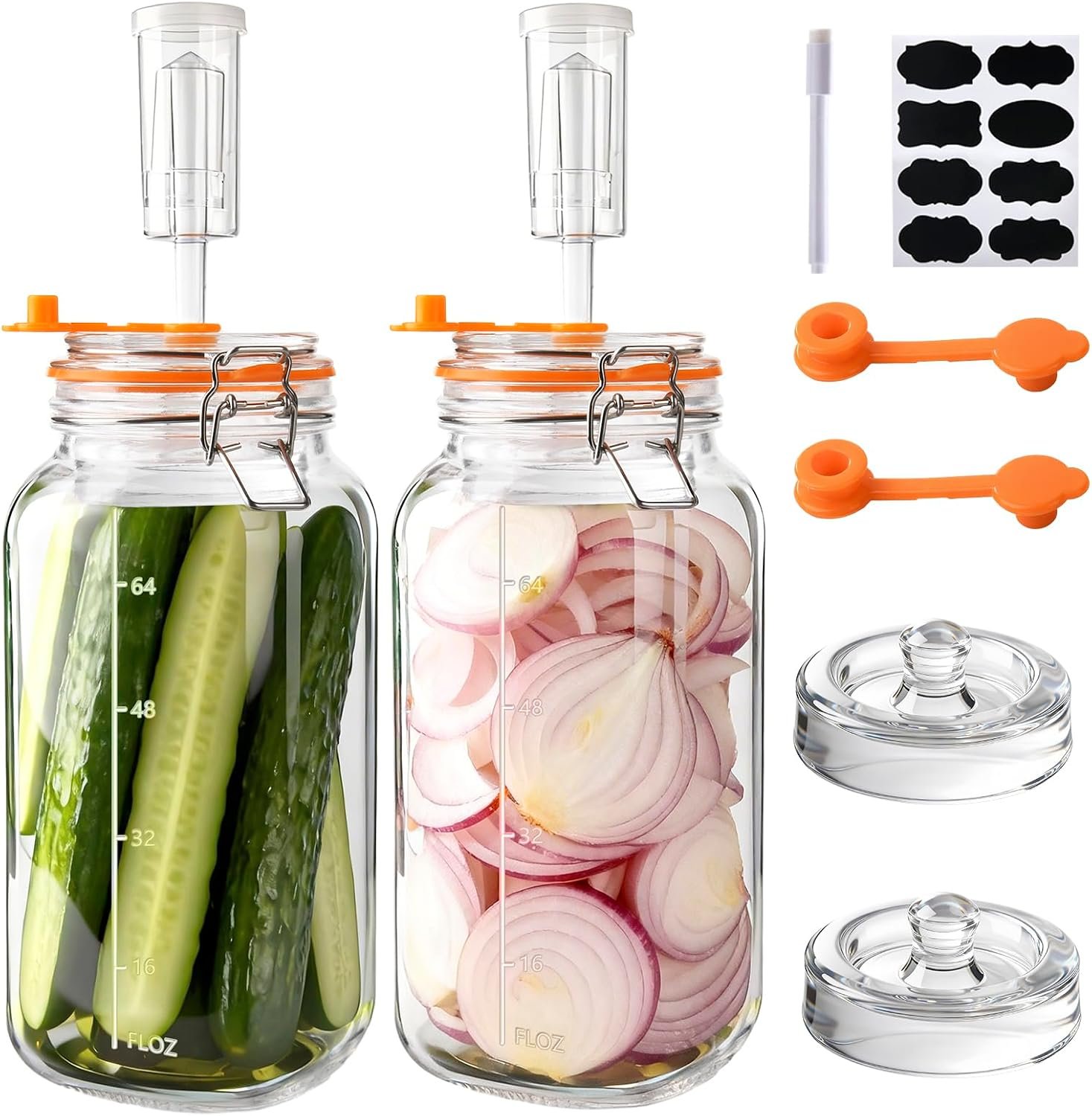 2 Pack 64oz/2L Glass Fermenting Jars with Airlocks & Weights