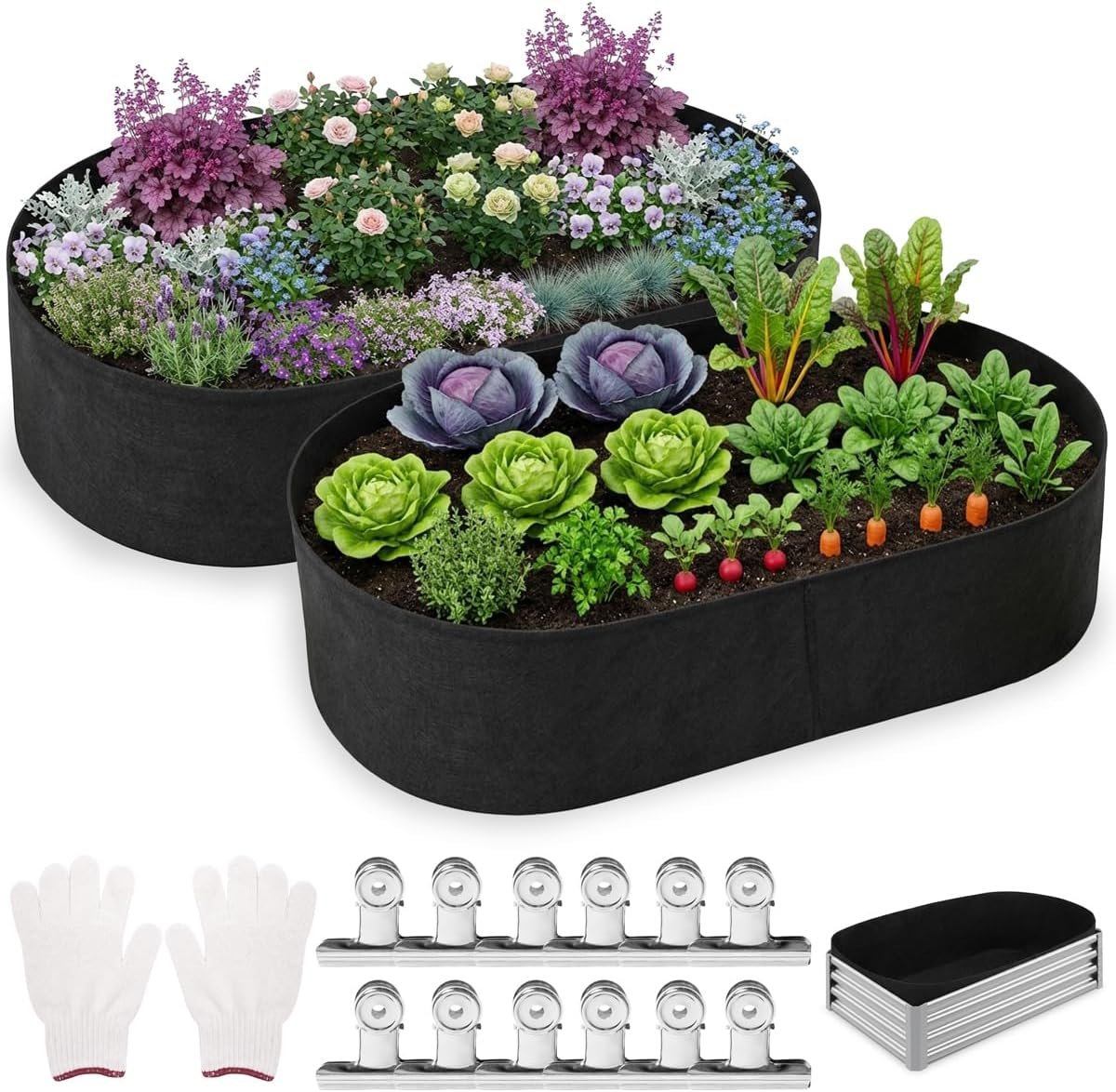 LhyBtm 2 Pack Oval Felt Grow Bags, Raised Garden Bed for Vegetables 4×2 FT