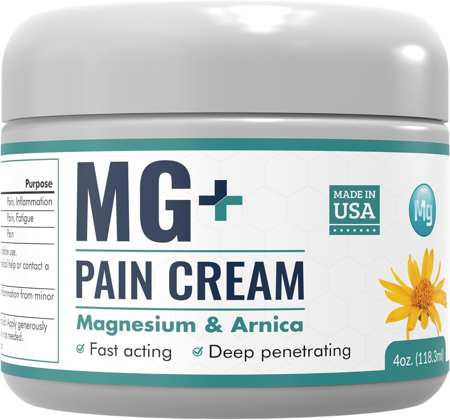 Mars Wellness MG+ Magnesium Cream Pain Relief – Extra Strength Magnesium and Arnica Cream – 4 OZ Tub – Neuropathy, Muscle Pain, and Leg Cramps Relief – 1 Pack