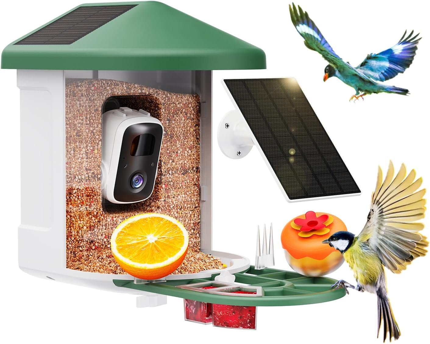 HARYMOR Smart Bird Feeder with Camera – AI Identify Birds Species, Solar Powered Bird House with Cam, 2L Large Capacity, 2K HD Video Live Stream, Instant Arrival Alerts – Green