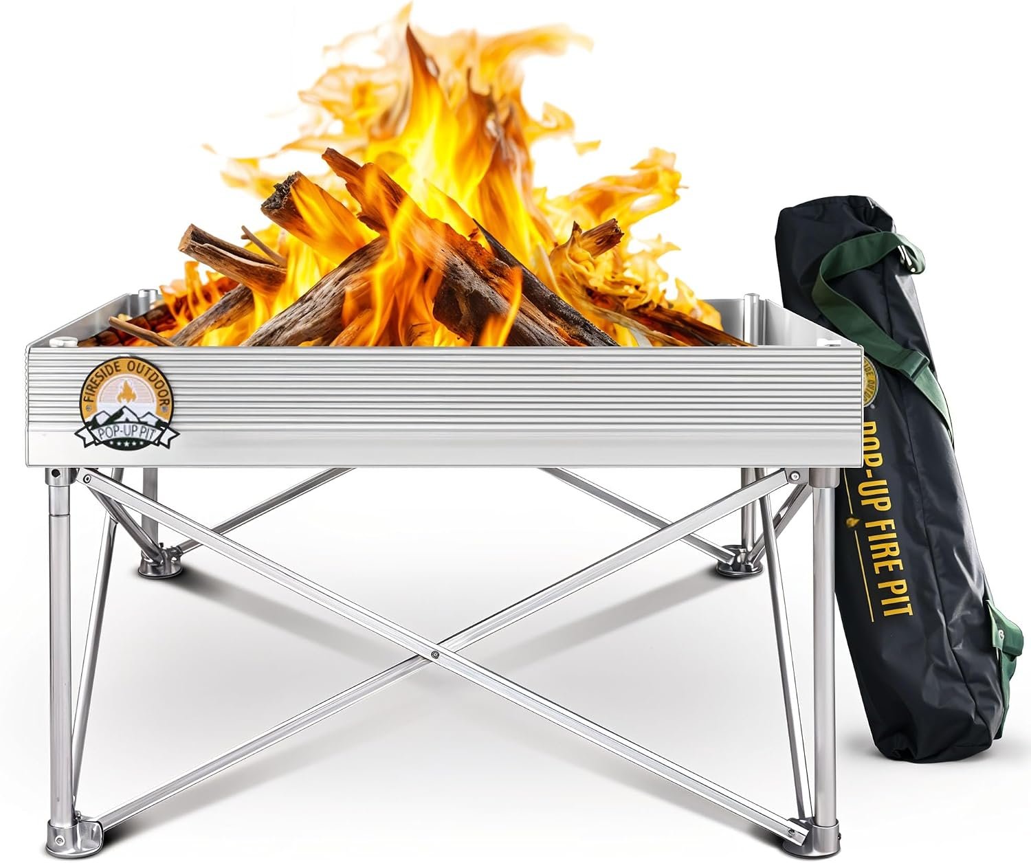 Fireside Outdoor Portable Fire Pit for Camping Fire Pit 24 Inch – Collapsible Pop Up Firepits for Outside, Portable Campfire Pits, Small Firepit for Outside, Weighs 7 lbs, Heat Shield NOT Included