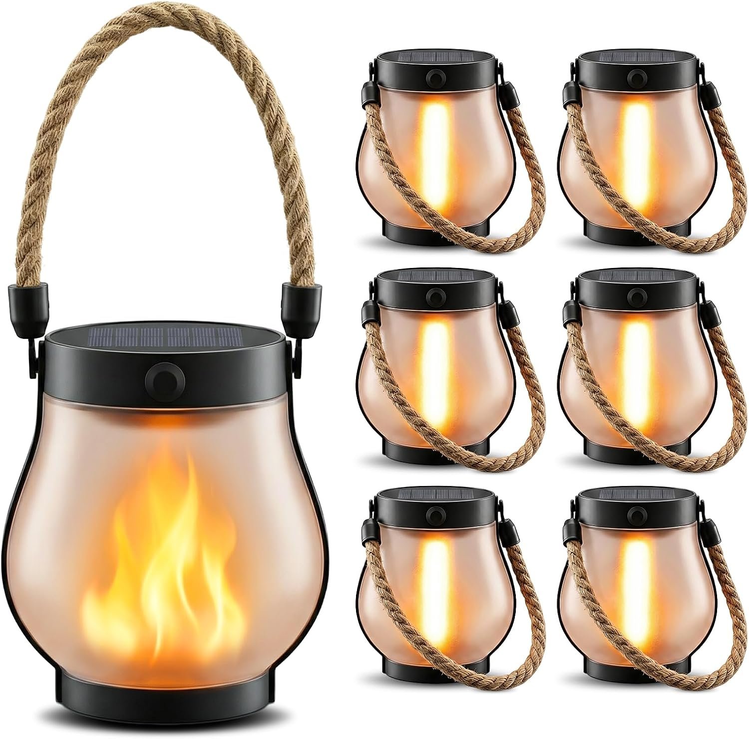 6 Pack Solar Lanterns Outdoor Waterproof, 2nd Gen Ultra-Realistic Flickering Flame Outdoor Solar Lanterns Decorative, USB-C/Solar Charging Hanging Lantern for Outside Backyard Patio Garden Decor