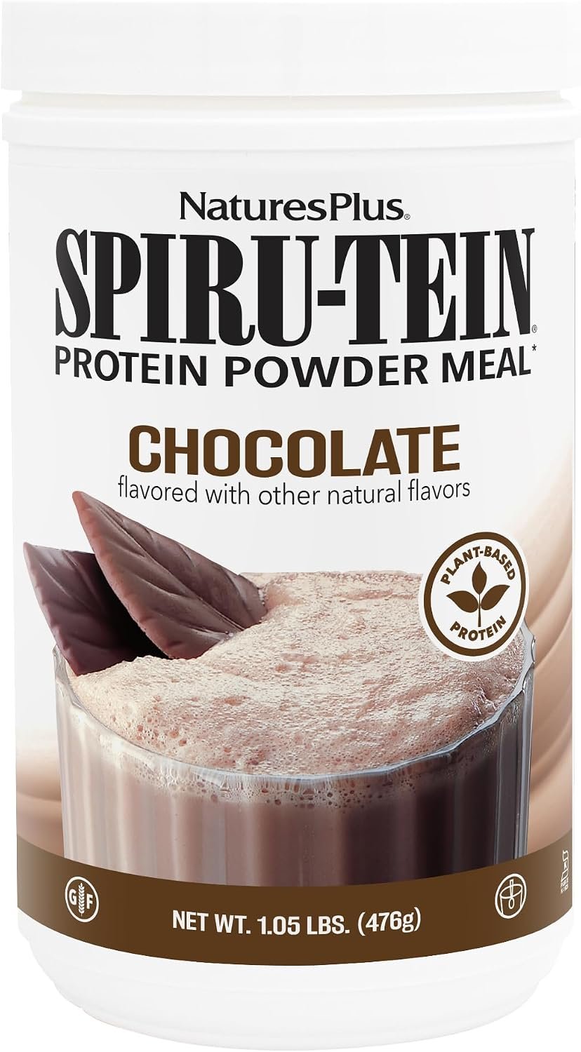 NaturesPlus SPIRU-TEIN, Chocolate – 1.05 lb – Plant-Based Protein Shake – Non-GMO, Vegetarian, Gluten Free – 17 Total Servings
