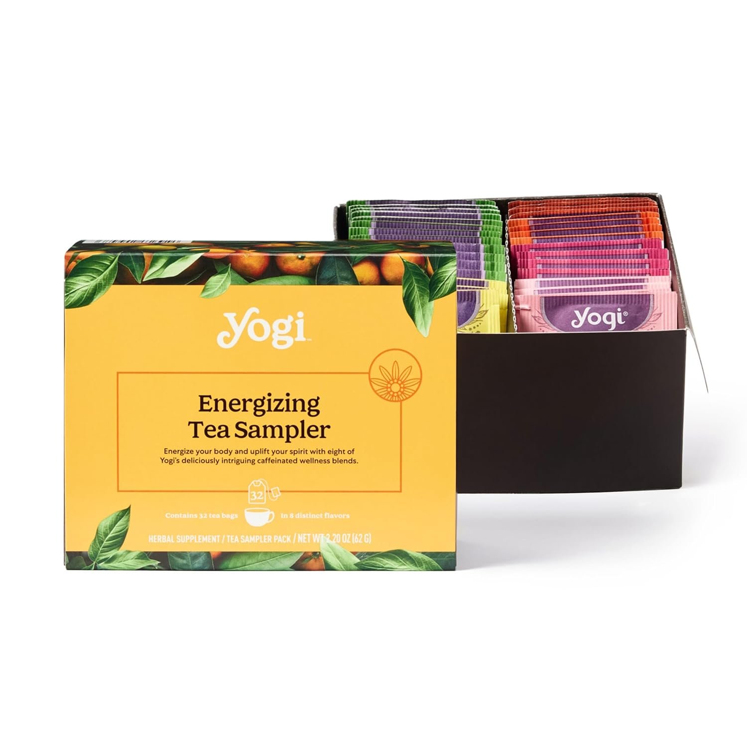 Yogi Organic Tea Energy Sampler Box, 32 Tea Bags (4 Bags Per Flavor)