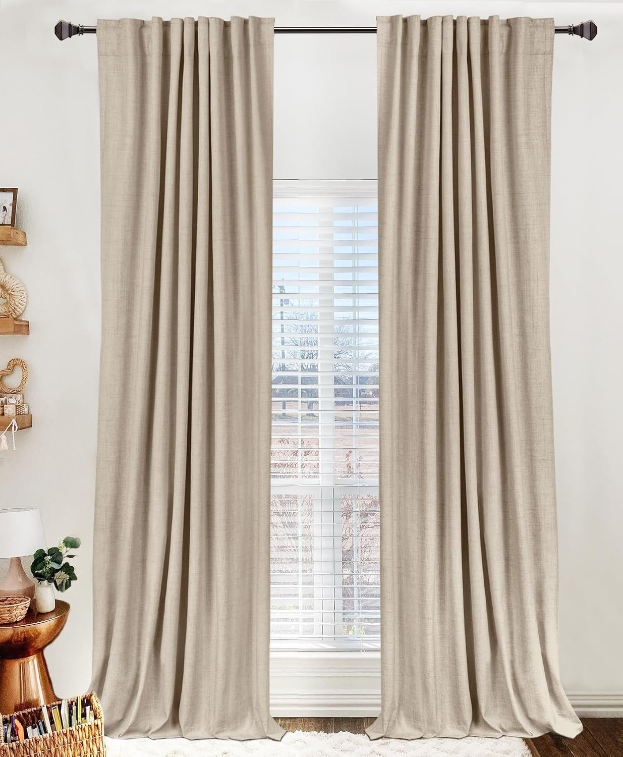 Linen Textured Total Blackout Curtains for Bedroom 84 Inches Long, Oatmeal