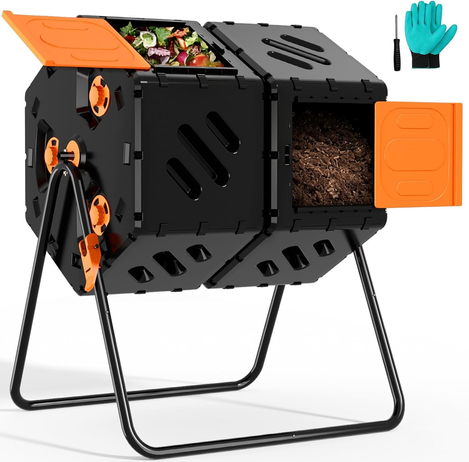 45 Gallon Large Compost Tumbler Outdoor, Dual Chamber Compost Bin