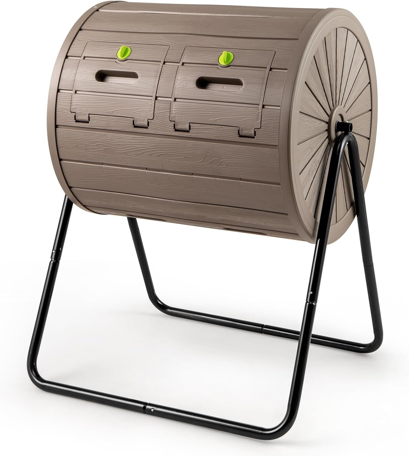 Goplus Compost Tumbler, 37.5 Gallon Large Outdoor Compost Bin w/Dual Chambers, 2 Lockable Doors, Efficient 360° Rotating Batch Composter for Garden Yard Farm Waste, Easy Assembly, BPA-Free (Coffee)