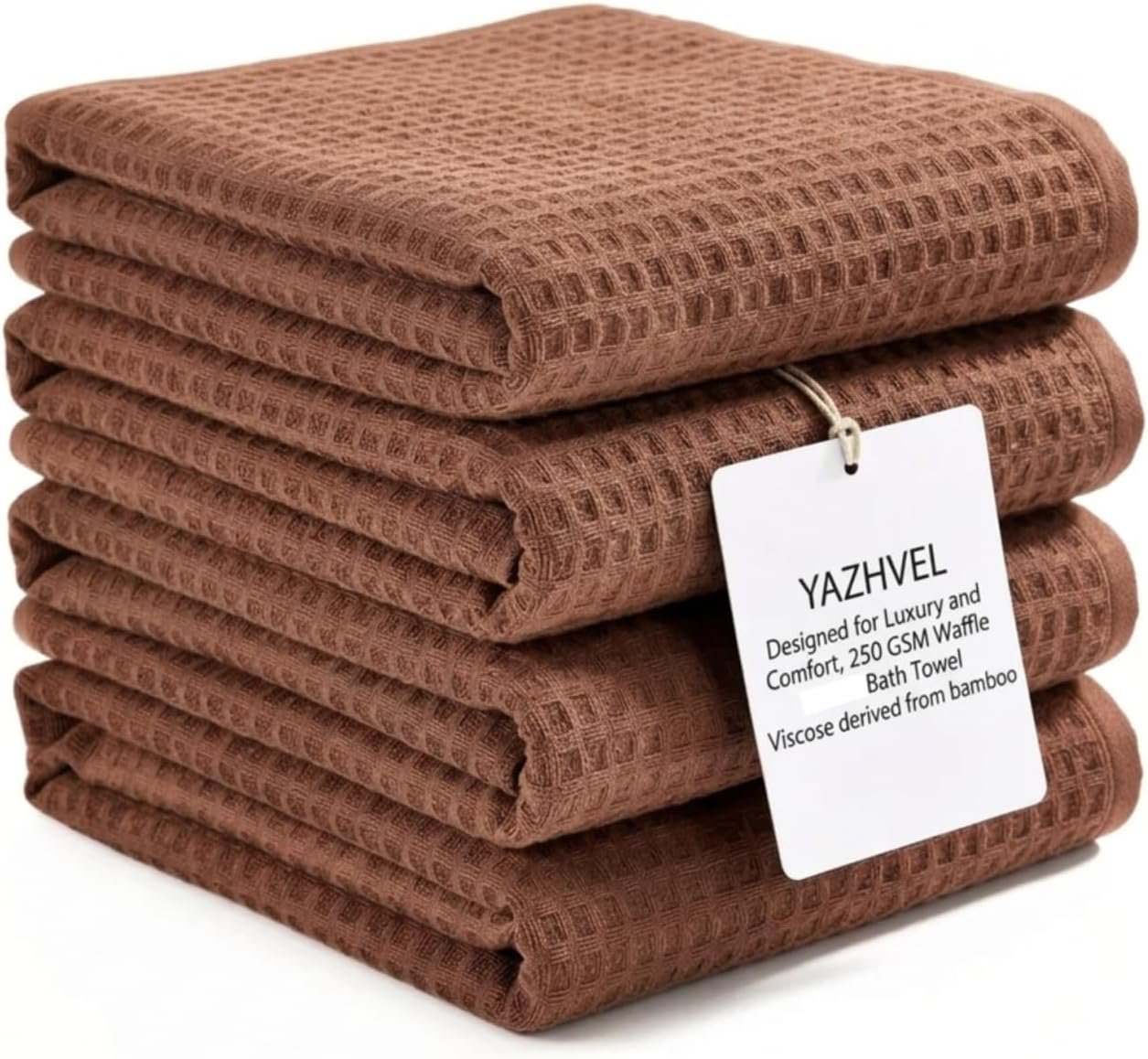 Bamboo Viscose Waffle Bath Towels – Pack of 4 – Brown – 250 GSM – 100% Viscose Derived from Bamboo – Quick-Dry Waffle Weave – Spa & Gym Ready – Oeko-TEX Certified – Absorbent – Breathable