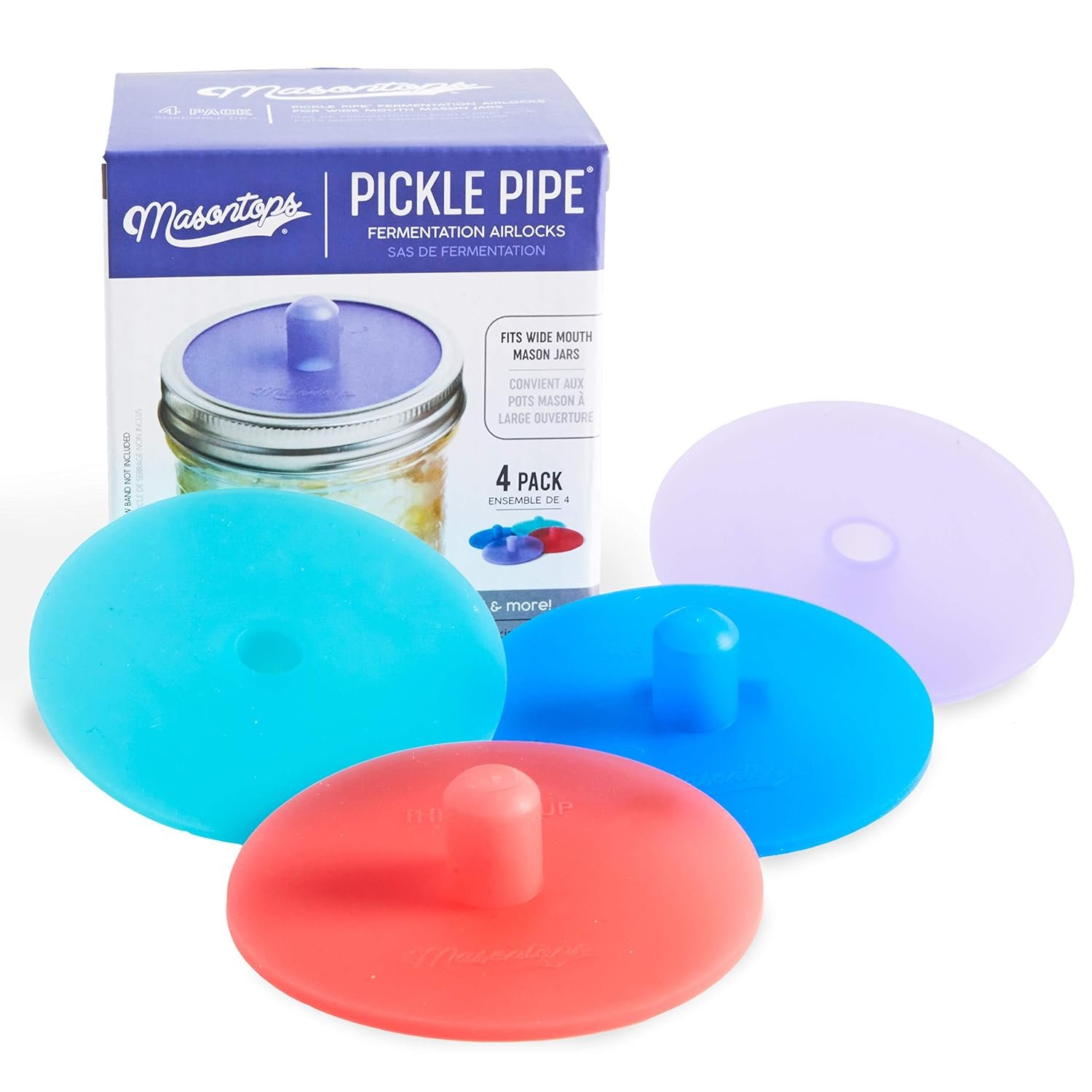Masontops Pickle Pipes – Airlock Fermentation Lids – Fermentation Kit For Wide Mouth Mason Jar Sauerkraut & Pickle Kit – Fermentation Jar Not Included