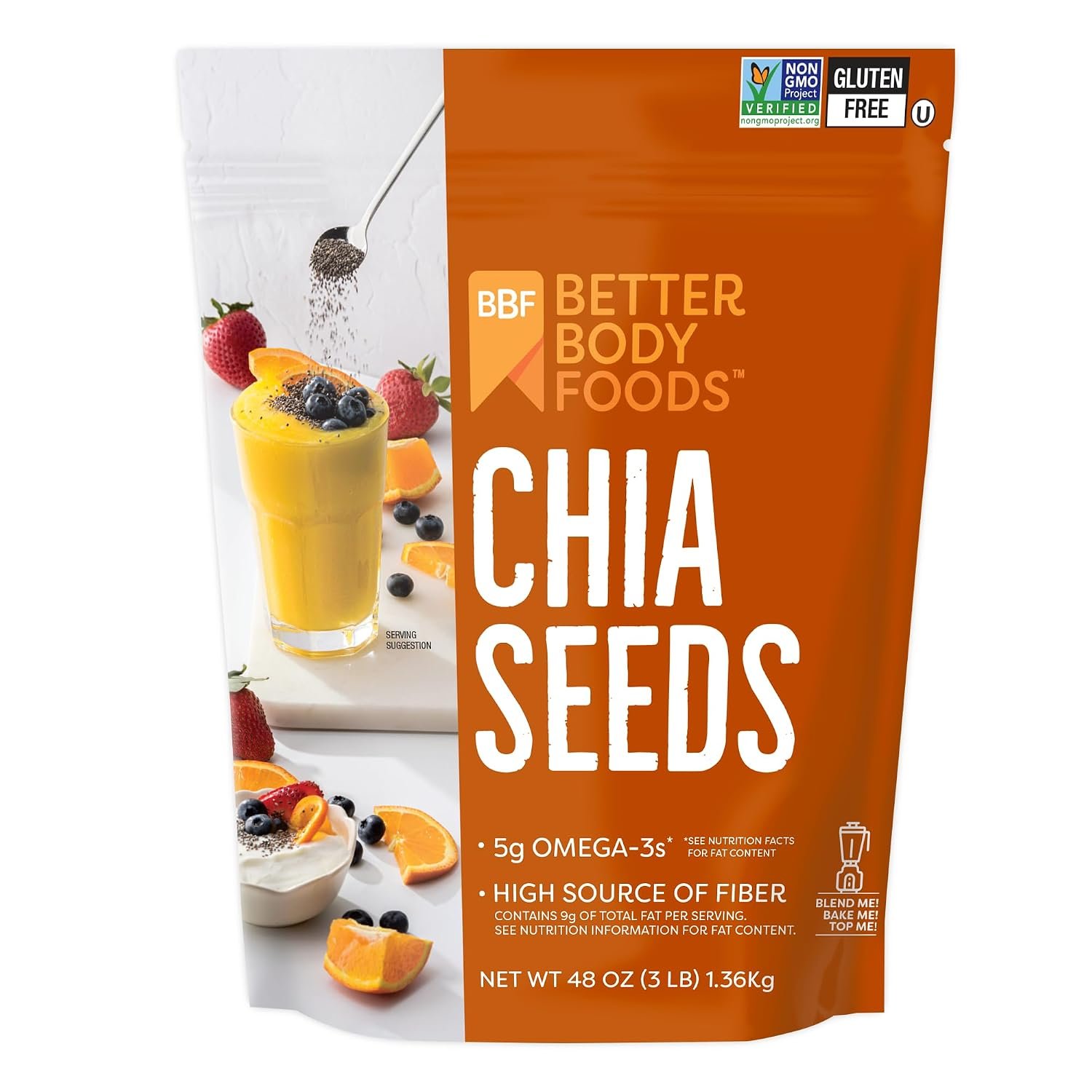 BBF Chia Seeds 3 lb, Pudding, Smoothies, Oatmeal, Omega-3 & Fiber