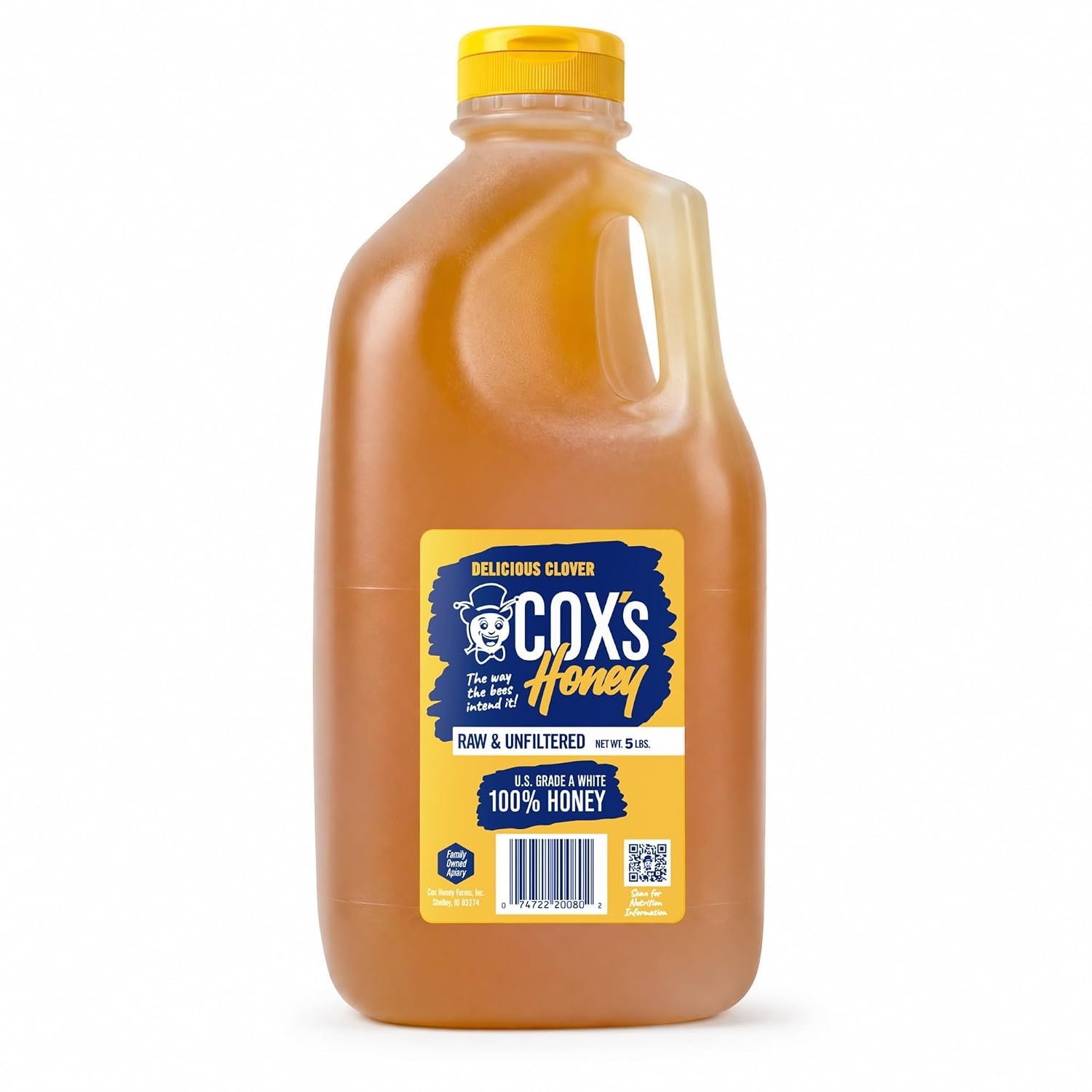 Cox’s Honey 100% Pure Raw Unfiltered Clover Honey, Family Owned, 5 lb Jug