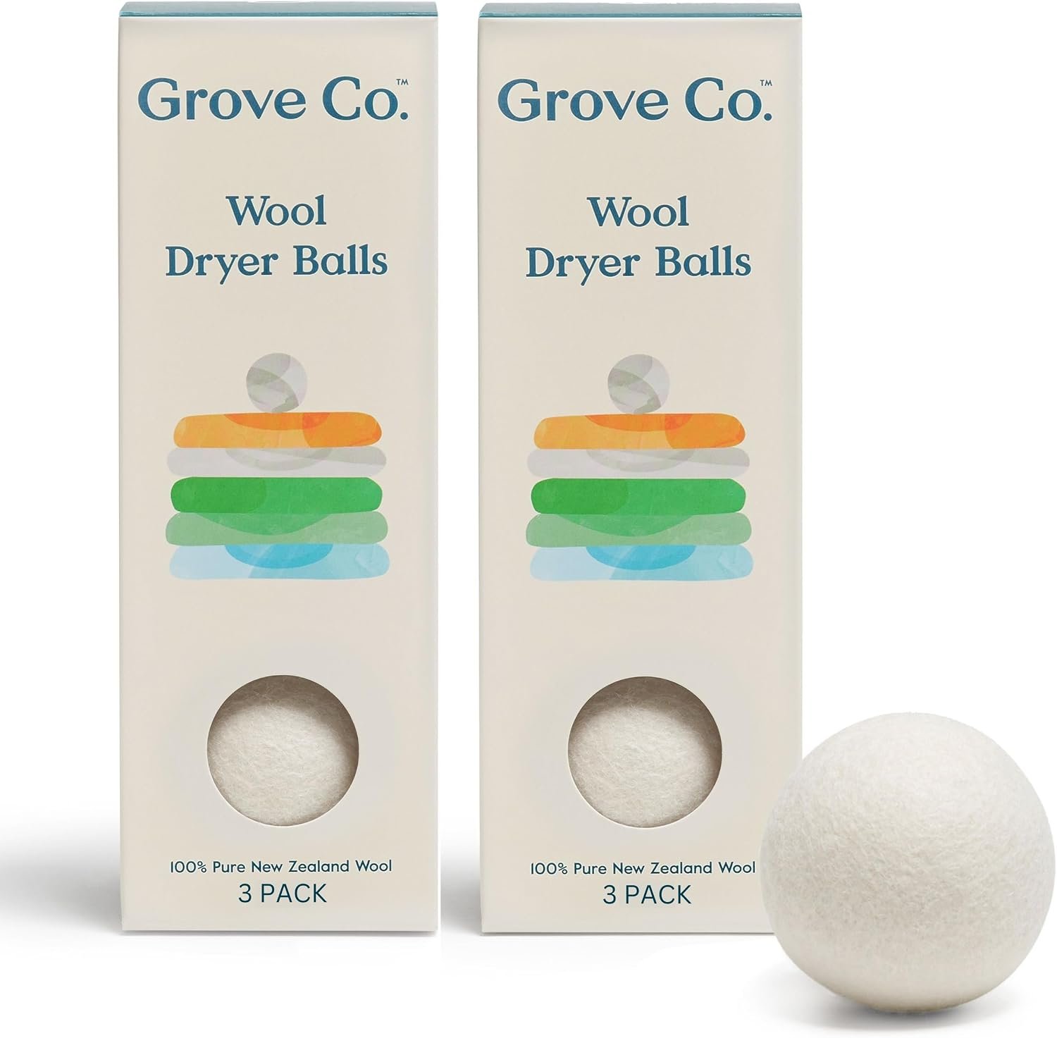 Grove Co. Wool Dryer Balls, 3 Pack, Unscented, Reusable, Hypoallergenic