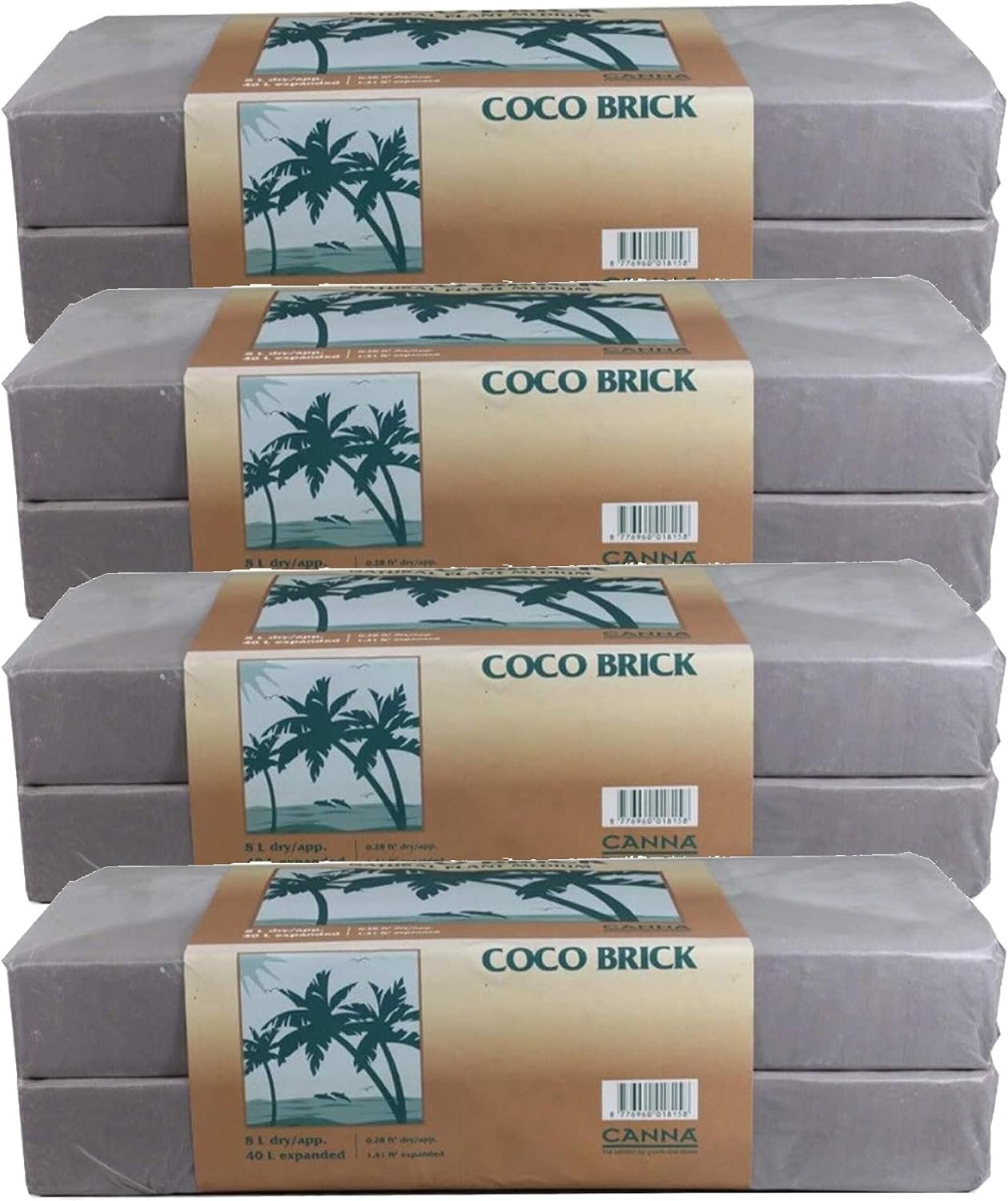 Canna Coco Brick 40L Expandable Natural Plant Medium Soil Substrate, 40 Liter Expanded – 8 Liter Dry, Reusable (4)