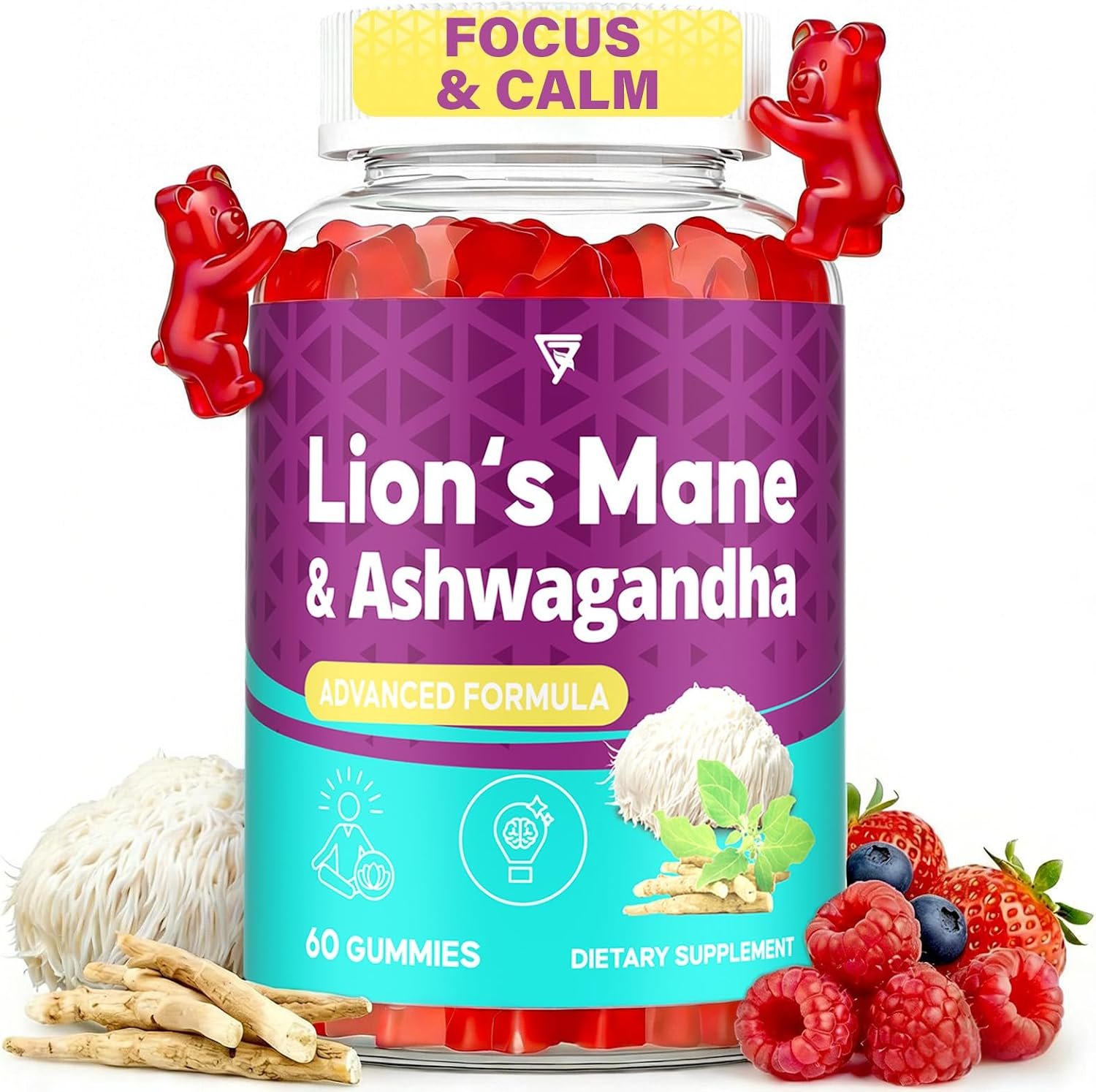 Organic Ashwagandha Gummies & Lions Mane Gummies with 4 Adaptogens