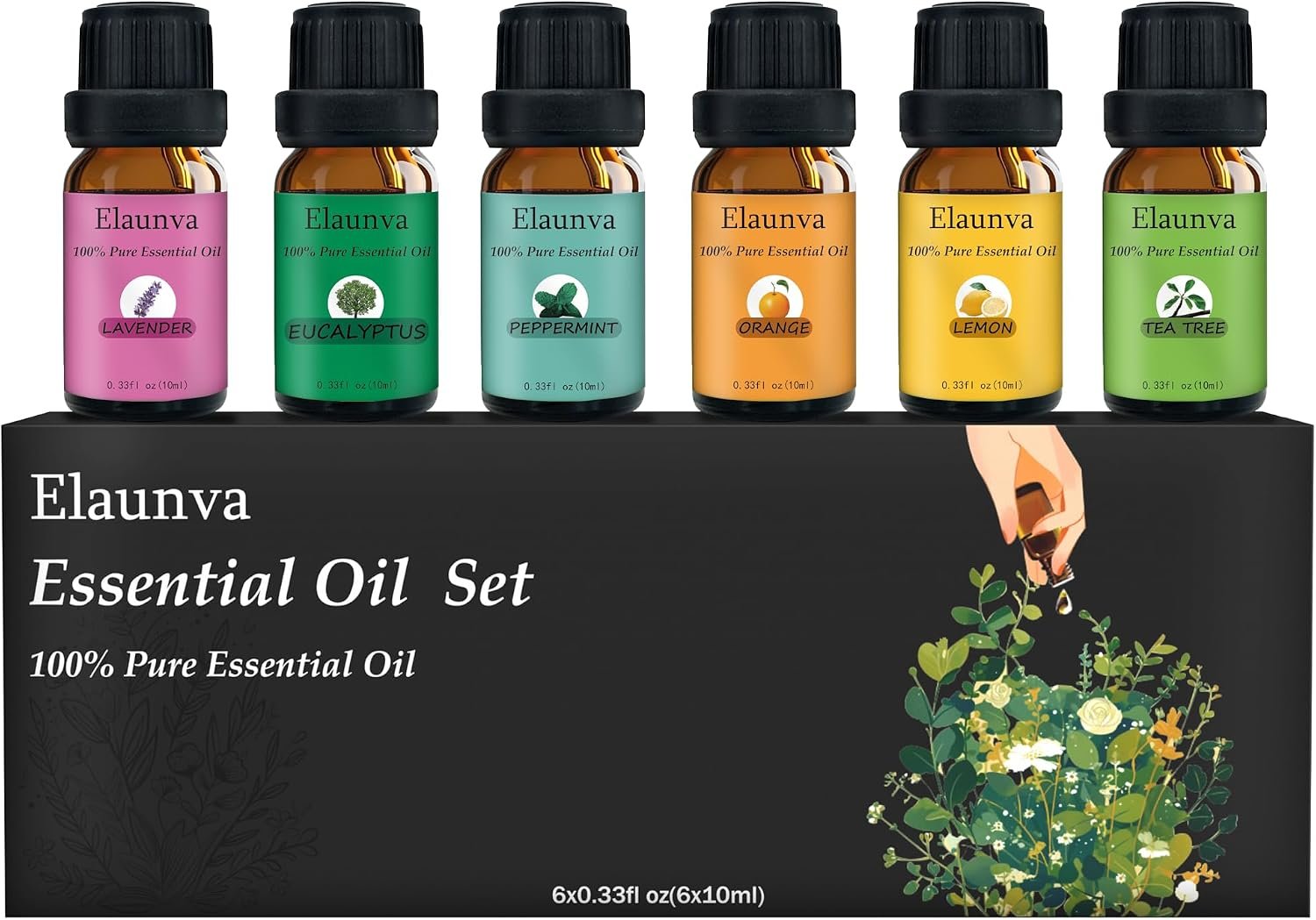 Essential Oils Set,6 Scents(Eucalyptus/Peppermint/Tea Tree/Orange/Lemon/Lavender), Aromatherapy and Home Fragrance,Aroma Therapy Oil,Gift for Friends/Family (0.33Fl Oz*6, Mix Set)