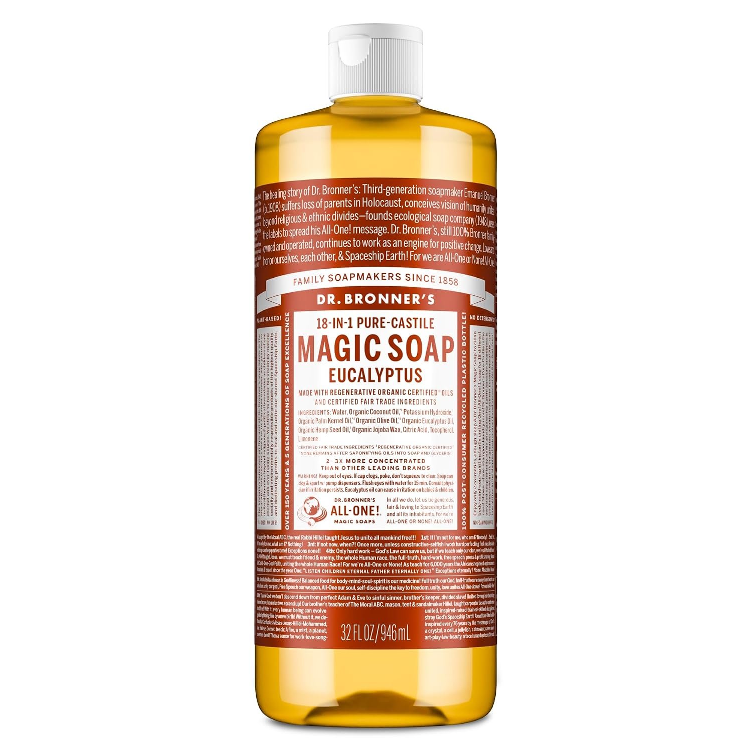 Dr. Bronner’s Eucalyptus Pure-Castile Liquid Soap, Hand Soap, 32 oz
