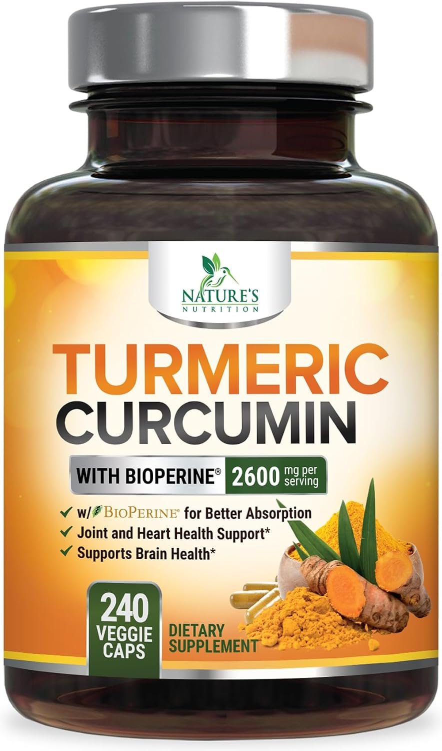 Turmeric Curcumin Supplement – 2400mg Organic Turmeric – 95% Curcuminoids & BioPerine Black Pepper Extract for Best Absorption – Natural Vegan Joint & Immune Support, Bottled in USA – 240 Capsules