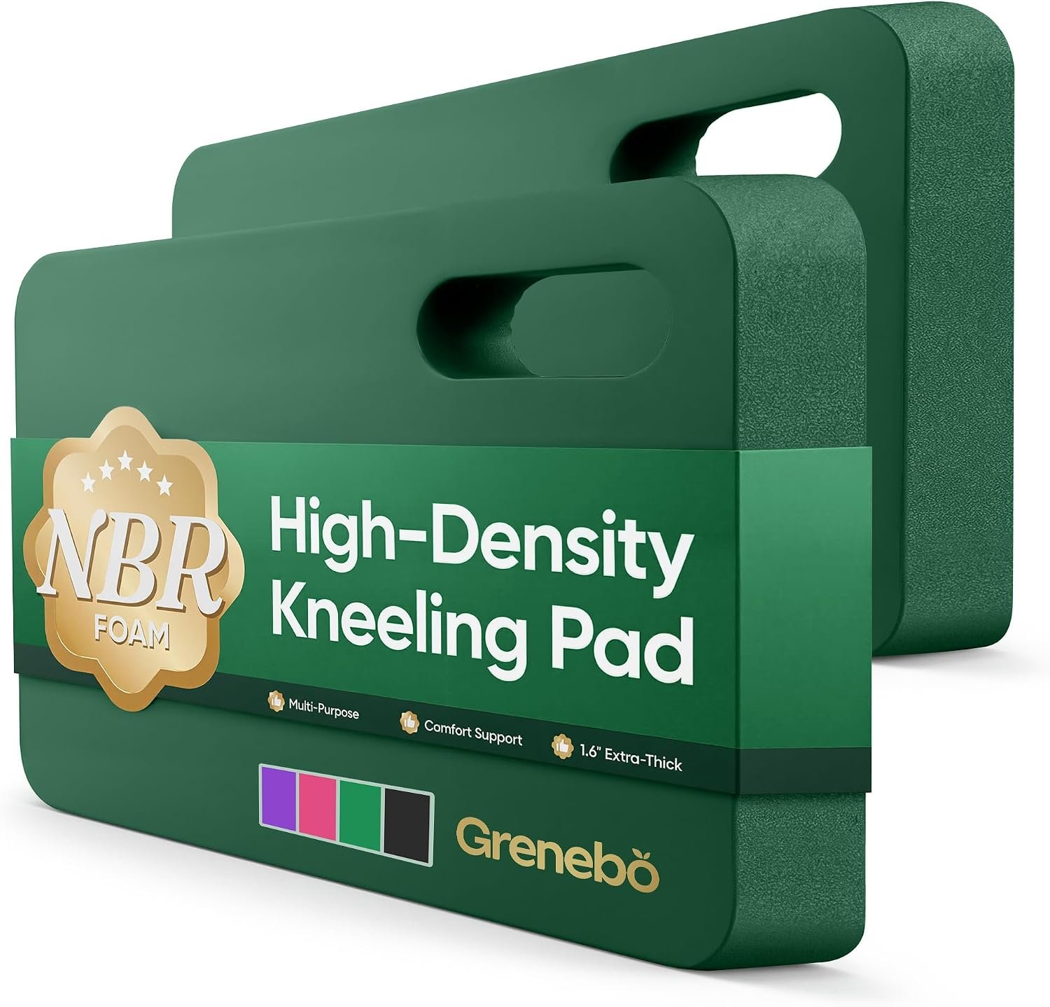 Grenebo 2-Pack Kneeling Pads, Extra Thick NBR, 17.3 x 11 x 1.6 in, Green