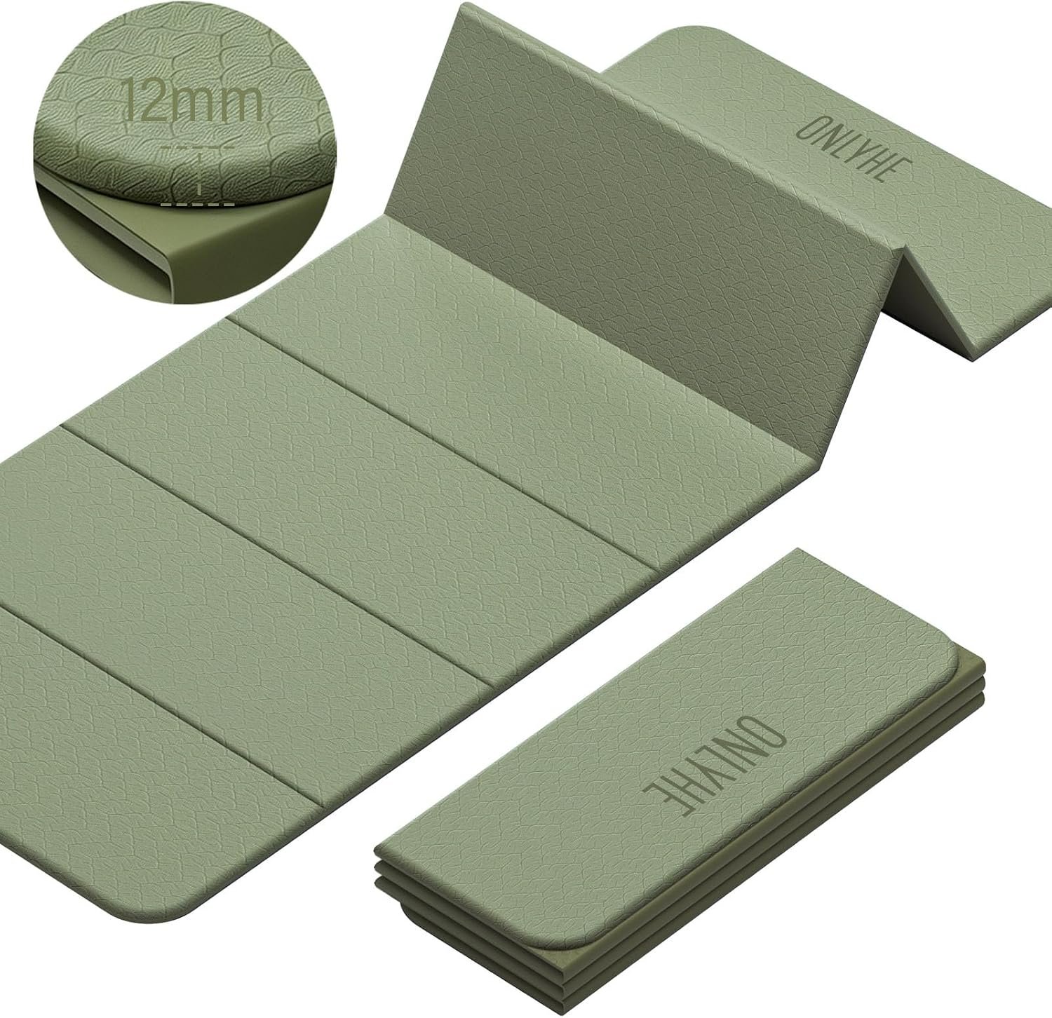 Foldable Yoga Mat (12mm) Exercise Mats for Home Workout,Comfortable and Durable,Thick-Portable Folding Mat,Non Slip,Pilates Mat Thick,Outdoor Use,Meditation,Travel,Camping（71″x24″ x0.47″）