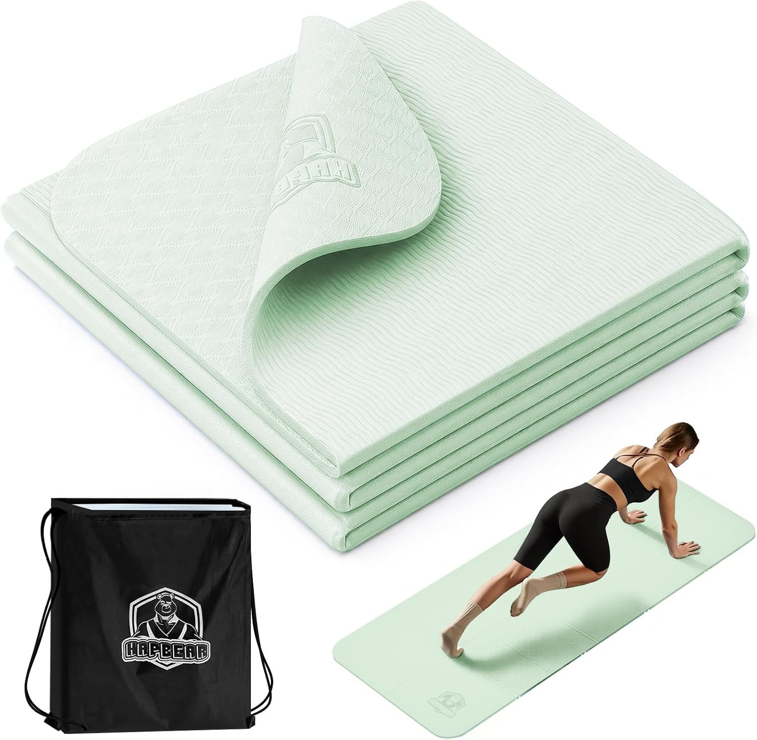 HAPBEAR Foldable Yoga Mat – 72″x24″x0.24″ (6mm), Non-Slip TPE Exercise Mat