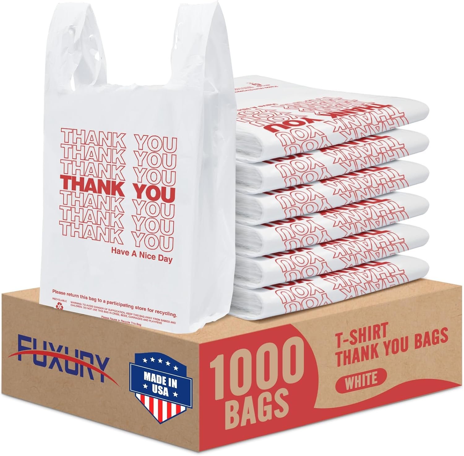 Fuxury Plastic Bags Thank You Shopping Grocery T-Shirt Bag with Handles