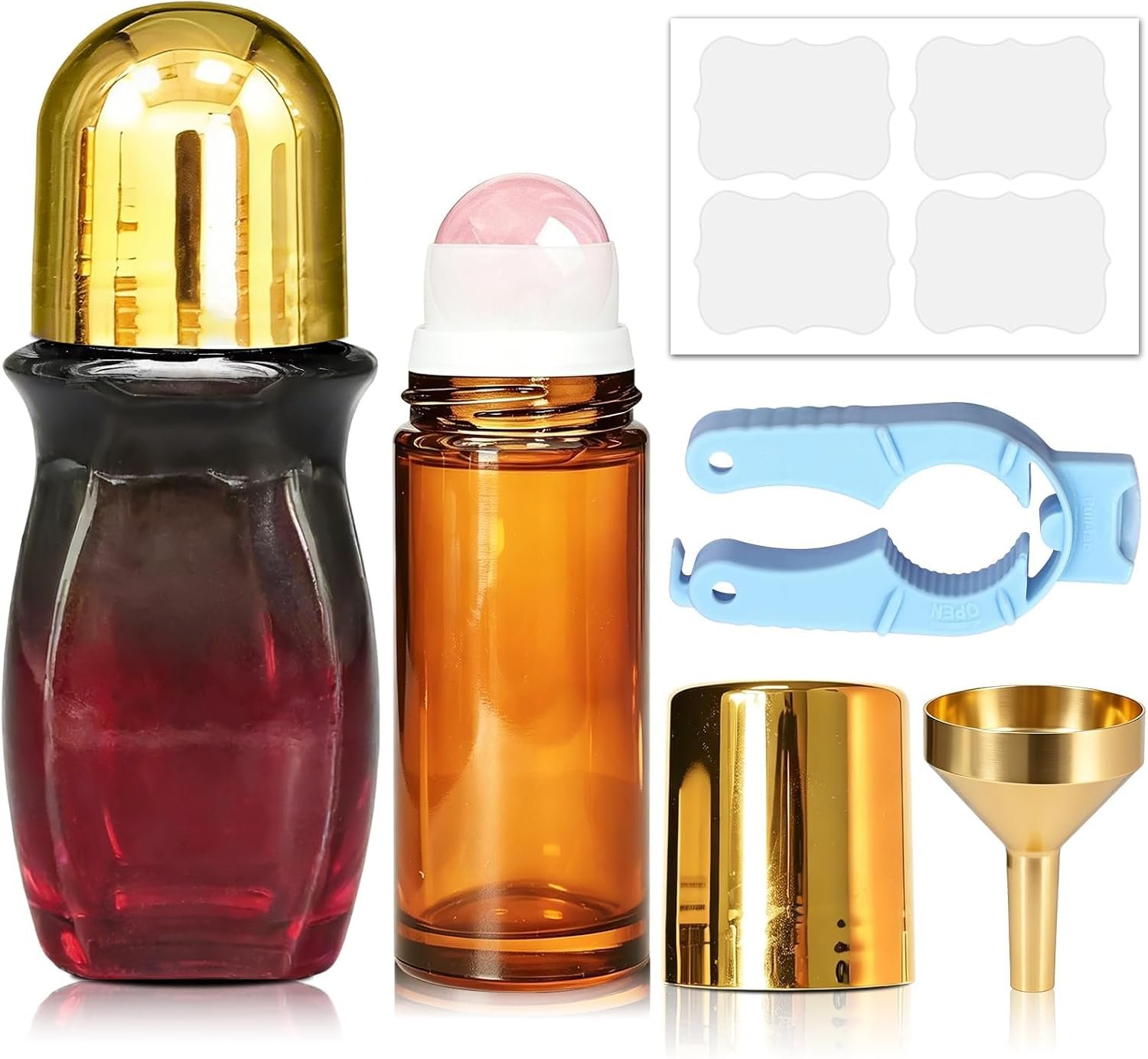 2 Pack Rose Quartz Essential Oils Roller Bottles, Empty Leakproof