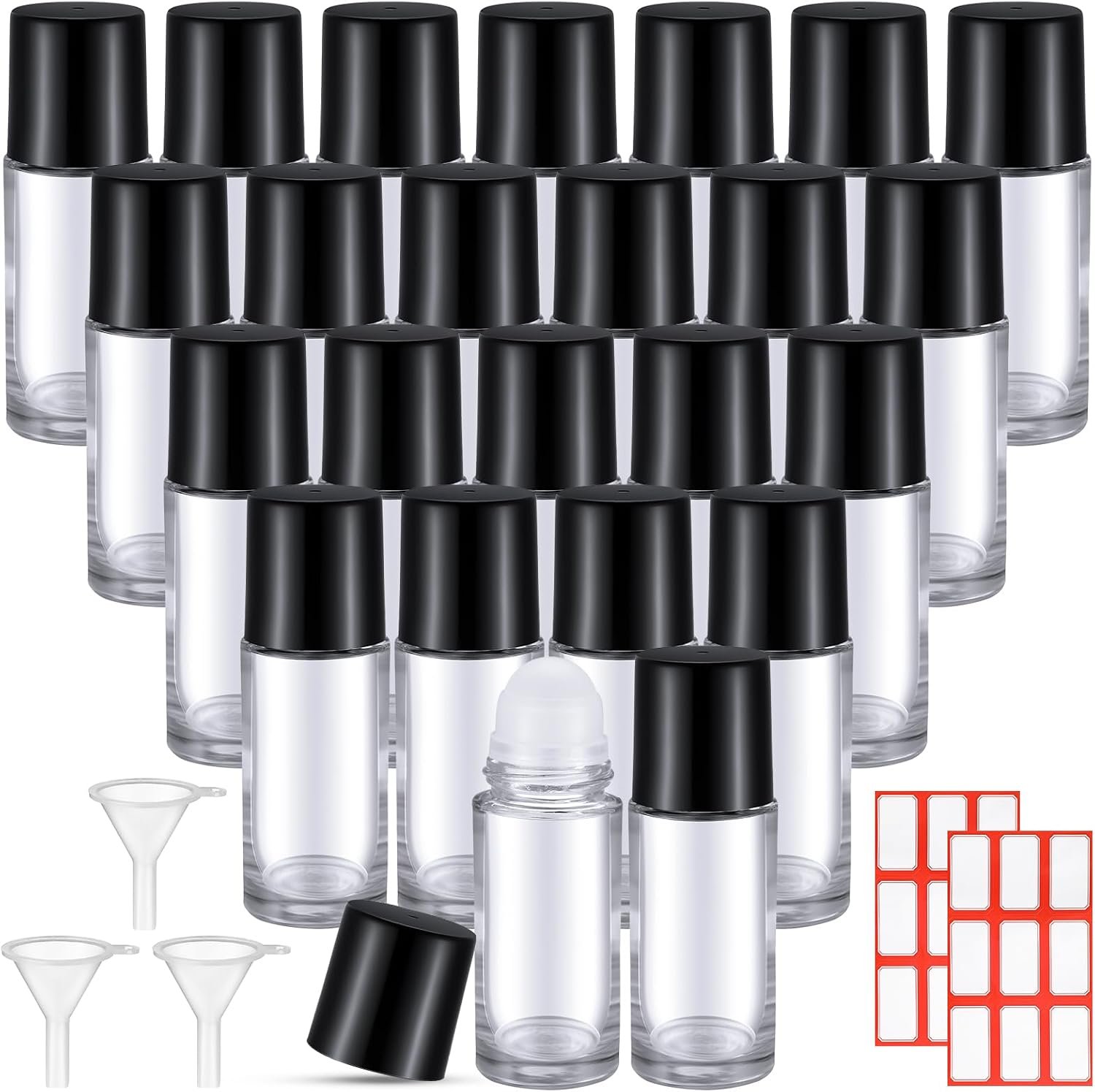Sumind 24 Pcs 50ml Glass Roller Bottles for Essential Oil, Clear