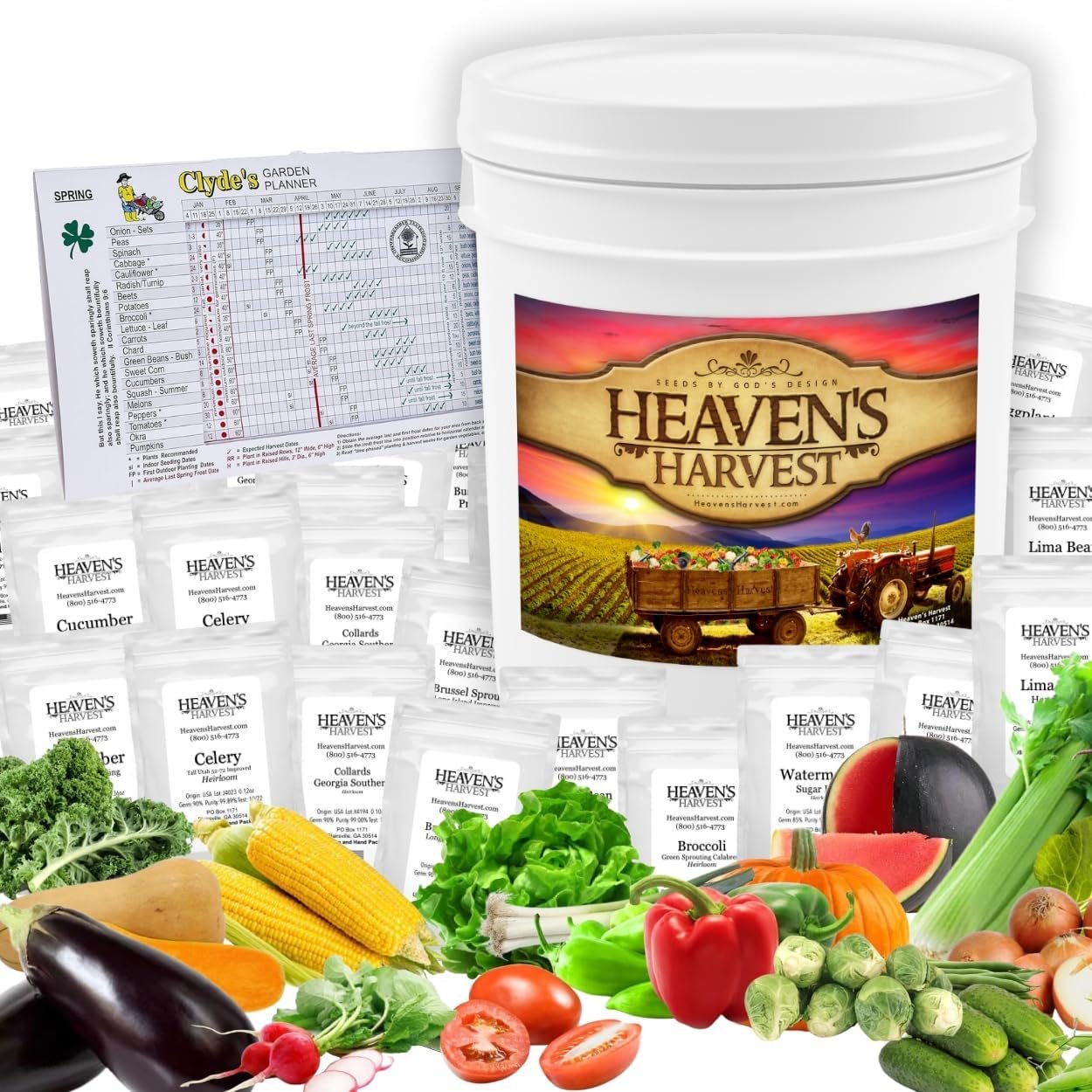 Heaven’s Harvest – 10 Year Survival Or Homestead Garden | 25k+ Heirloom Vegetable Seed Bank Kit | Includes Seed Vault Storage Drum | Non-GMO