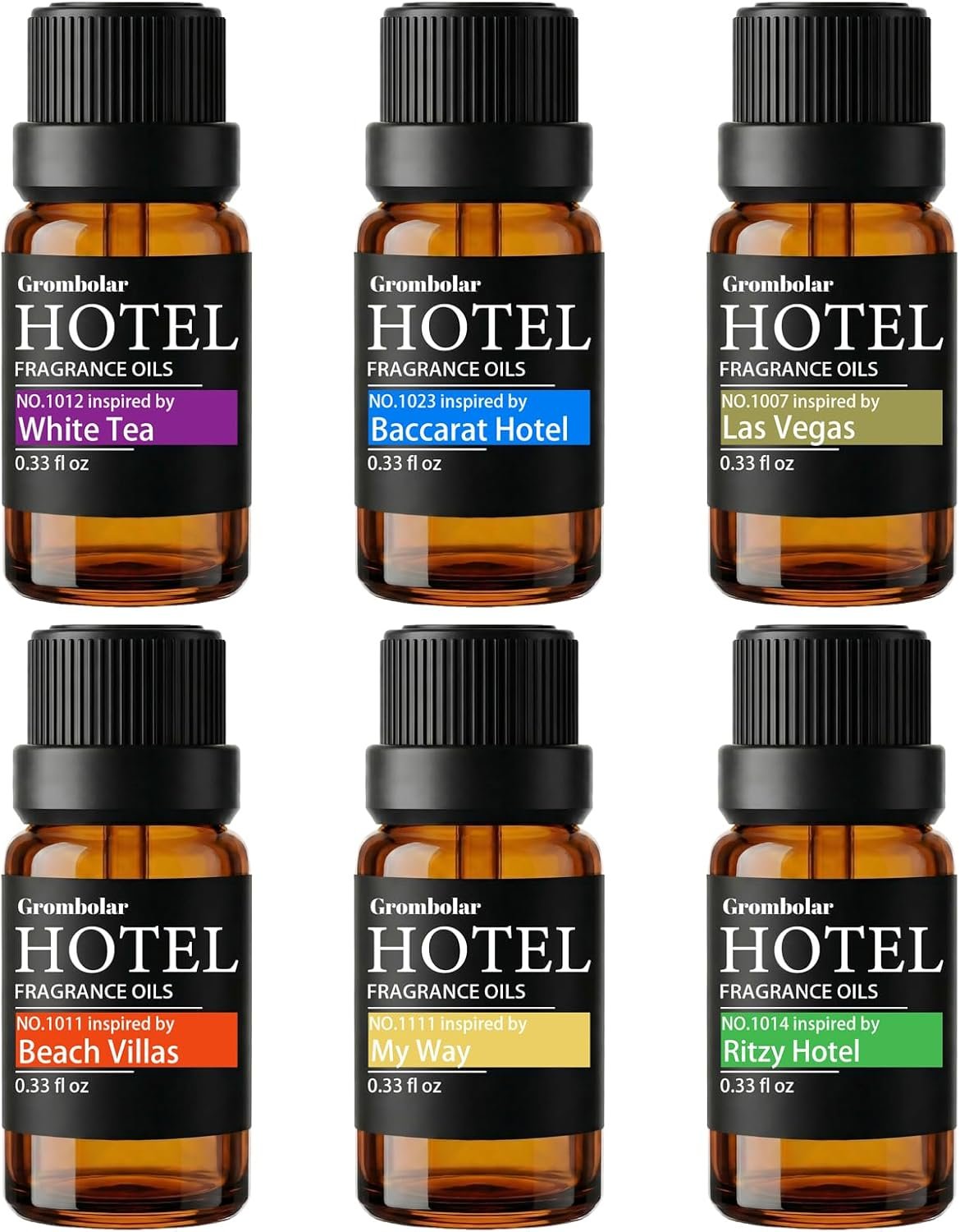 Hotel-Inspired Diffuser Oil Set, 6 Fragrance Oils for Home Scenting, Waterless Diffusers & Gifting, 0.34 Fl Oz Each, 2.03 Fl Oz Total
