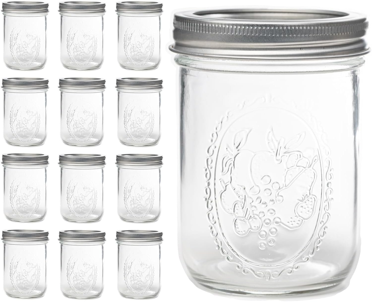 12 Pcs 16oz Wide Mouth Mason Jars, Glass Jars with Silver Metal Lids, Canning Jars for Overnight Oats, Food Storage, Dry Food, Snacks, Candies and More