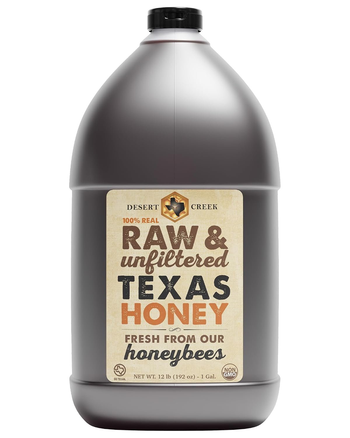 Desert Creek Honey – 100% Unfiltered, Pure, Raw Honey from Texas – Natural Sugar Substitute – One Gallon of Bulk Unprocessed, Unpasteurized American Honey – Harvested by Our Own Beekeepers