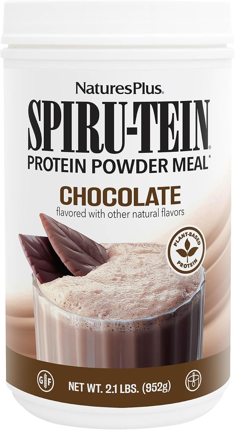 NaturesPlus Spiru-Tein, Chocolate – 2.1 lb – Protein Complex with Spirulina – 14 g of Plant-Based Protein Per Serving – Non-GMO, Vegetarian – 34 Servings
